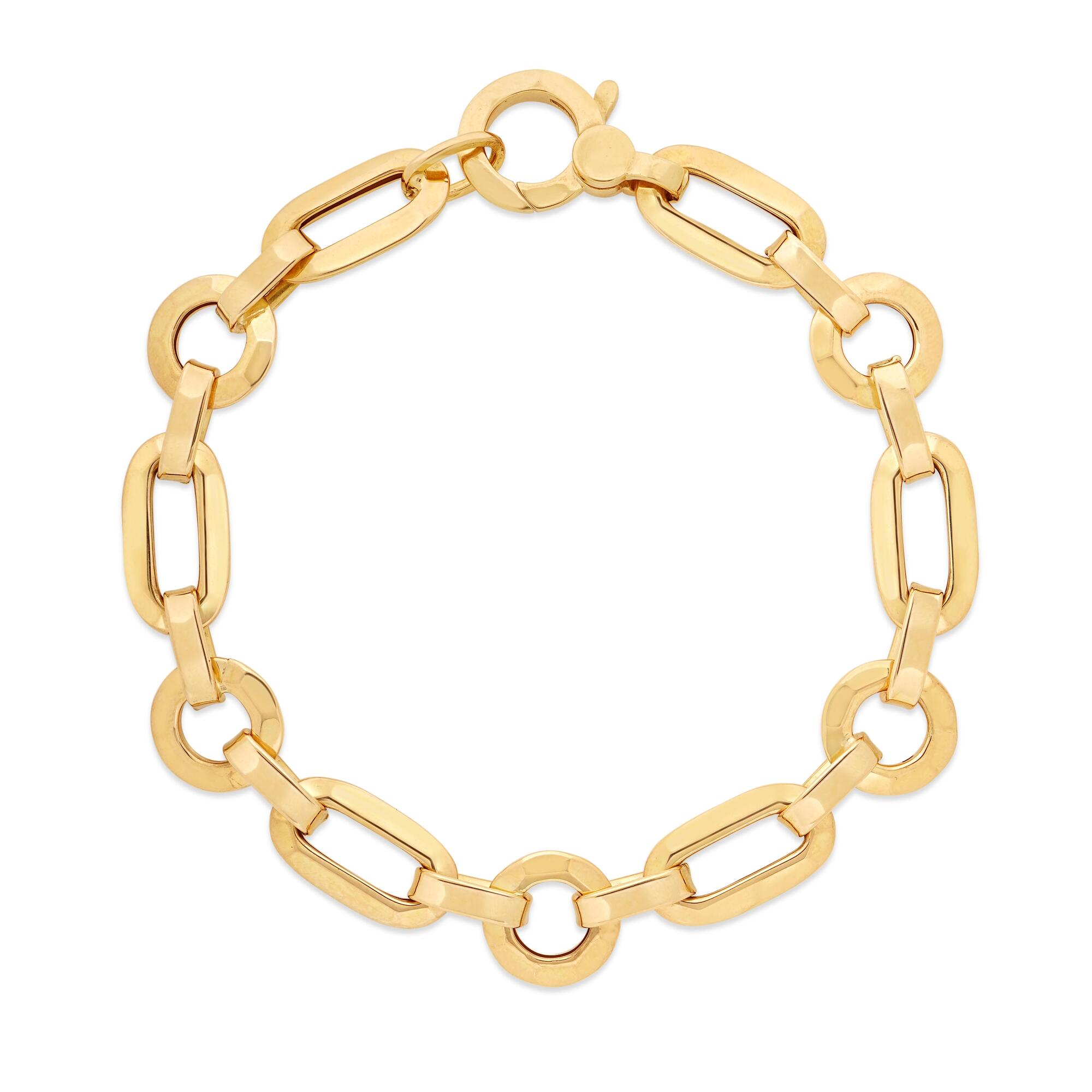 18k Yellow Designer Gold Mixed Link Chain Bracelet