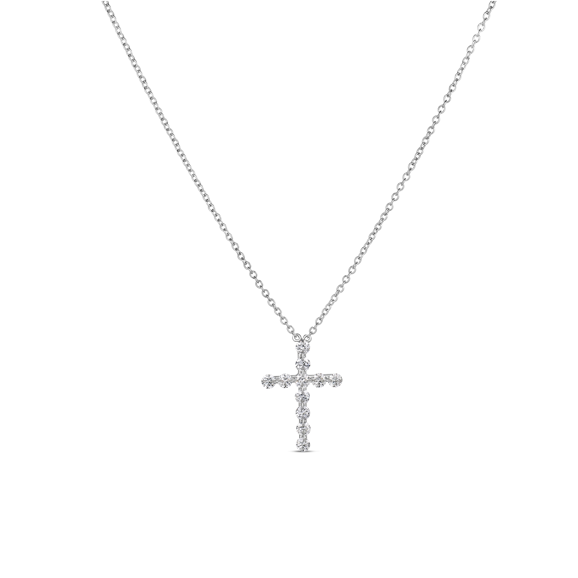 18k White Gold Classic Diamond Large Cross Necklace
