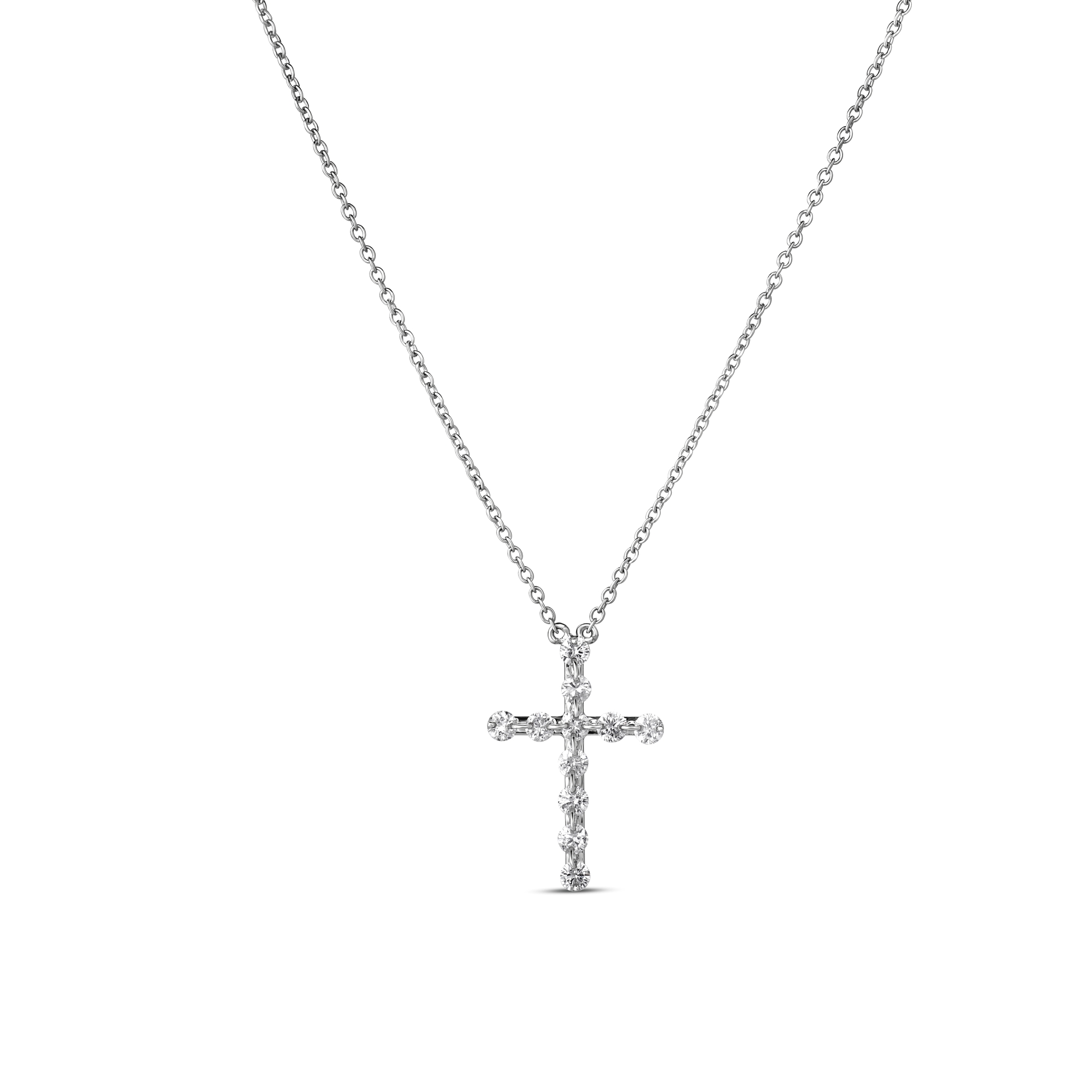 18k White Gold Classic Diamond Small Cross Necklace