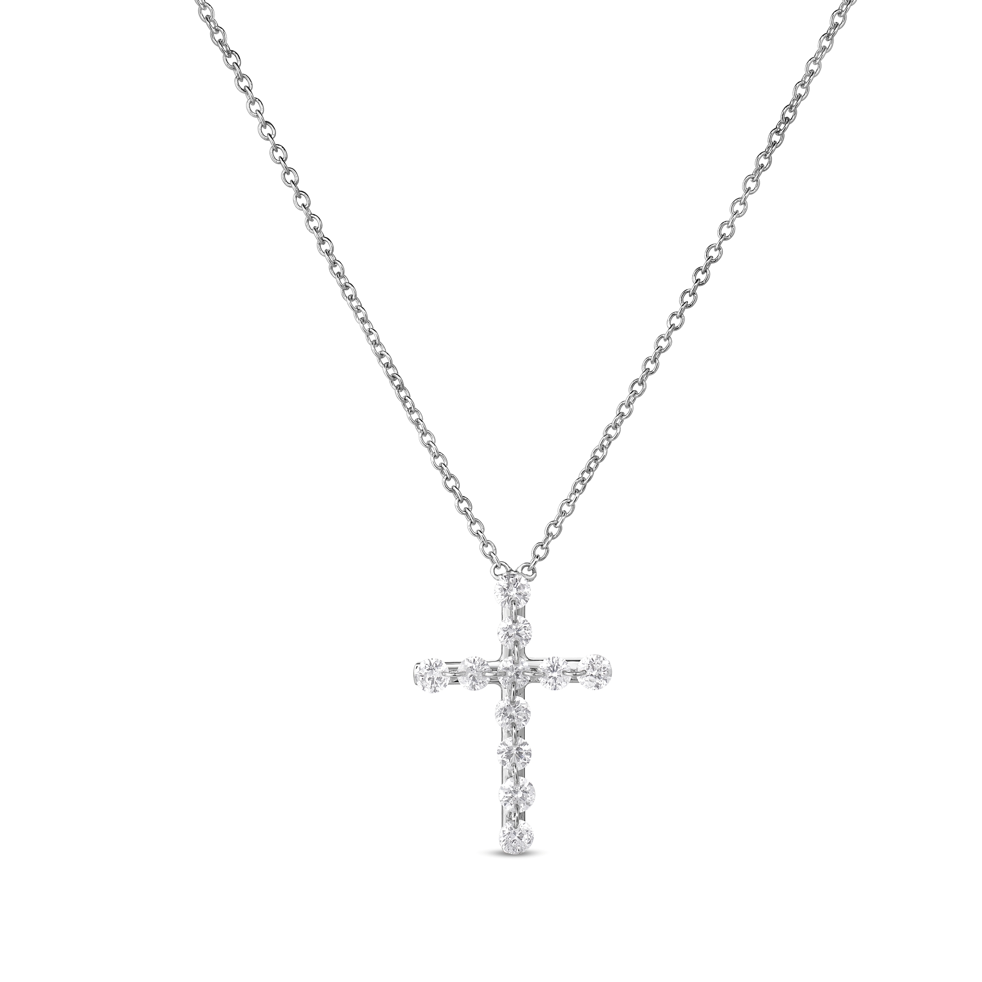 18k White Gold Classic Diamond Medium Cross Necklace