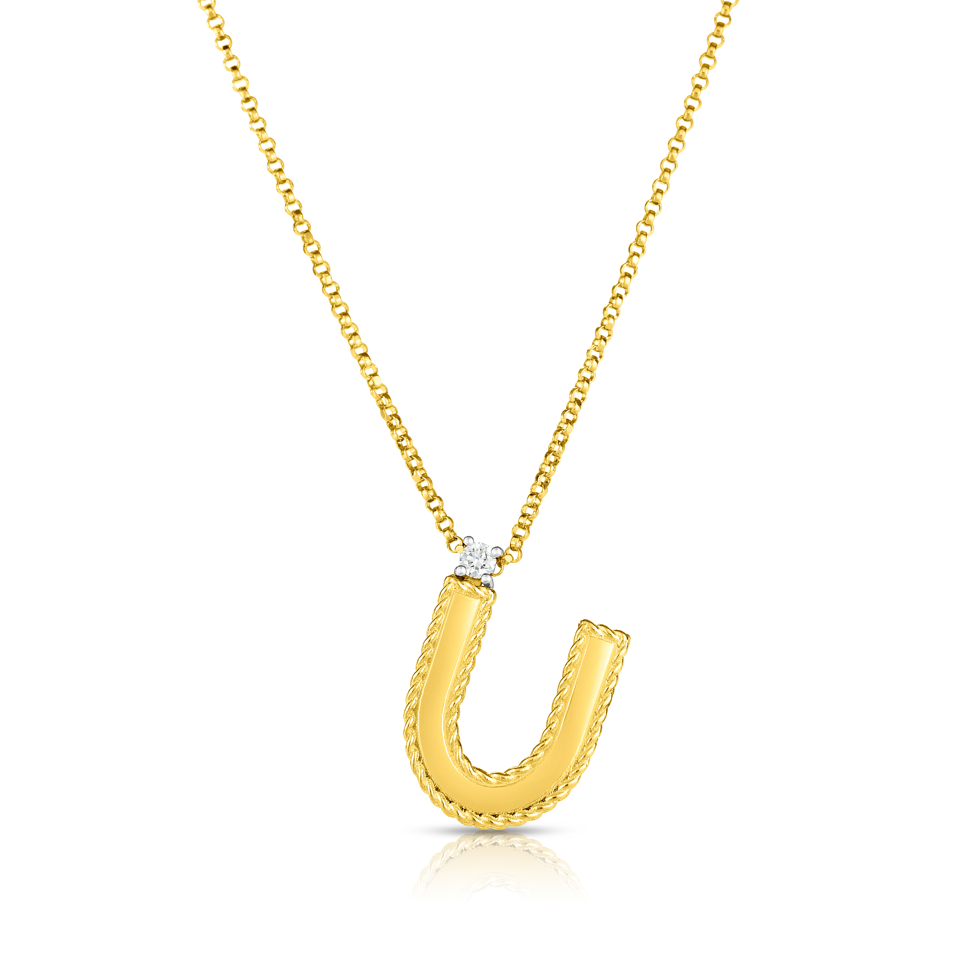 18k Yellow Gold Princess Block Letter "u" Necklace
