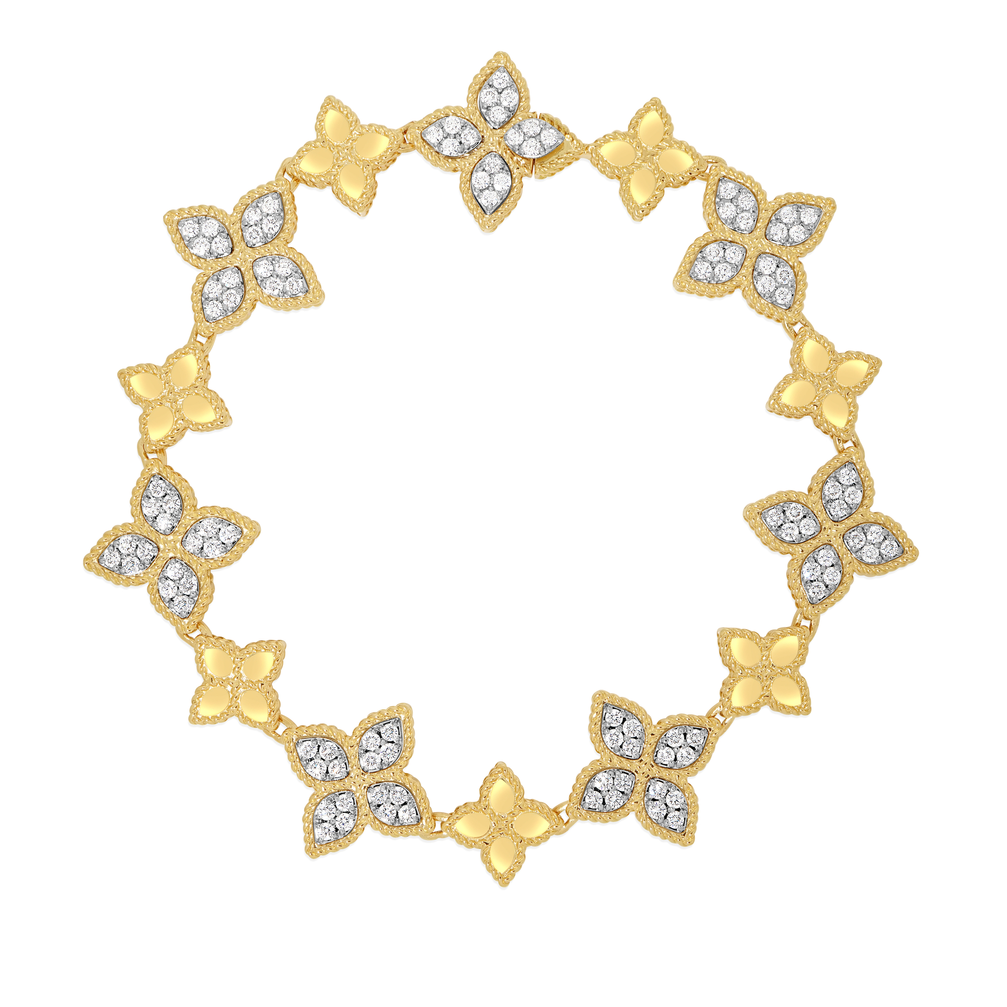 18k Yellow/white Gold Princess Flower Alternating Diamond Bracelet