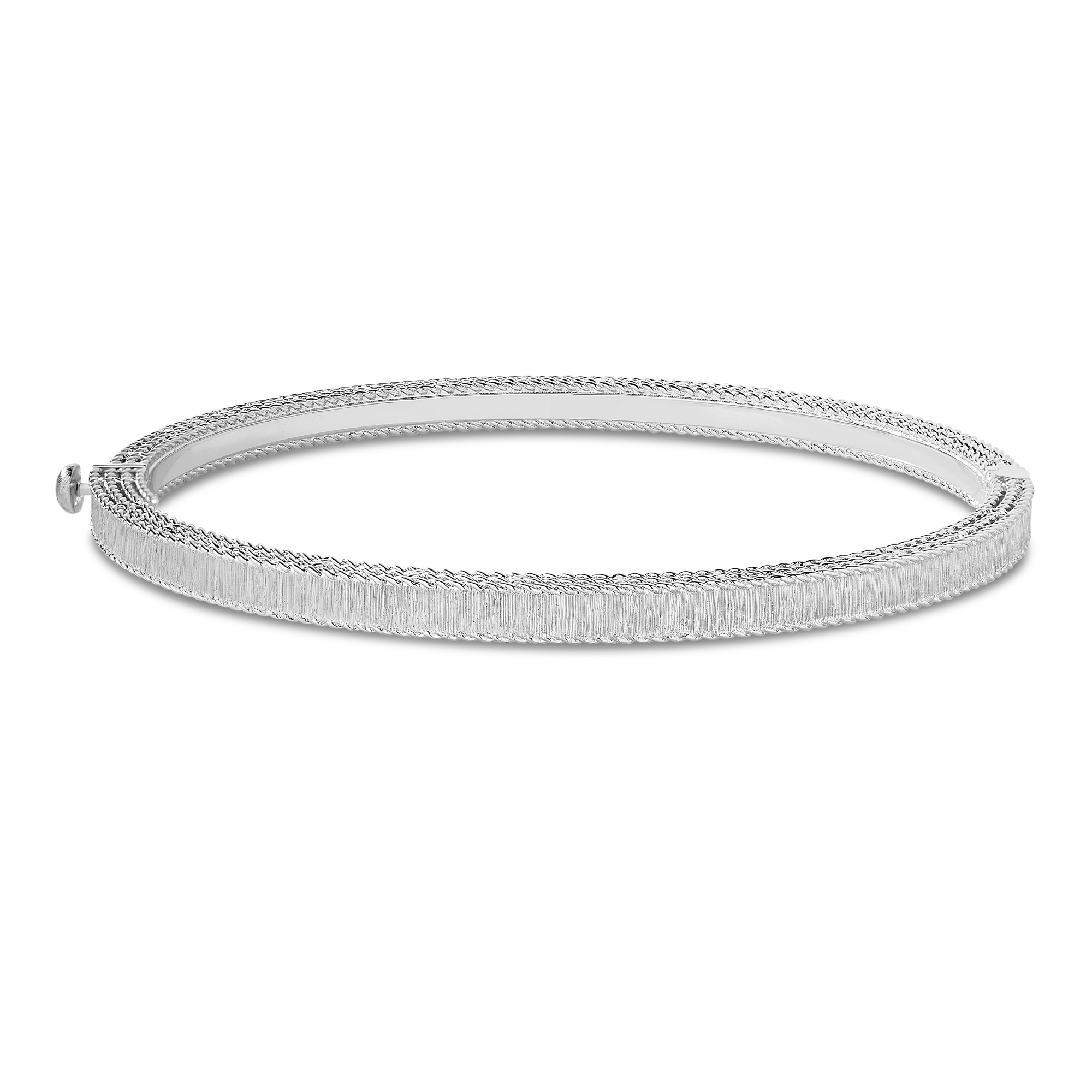 18k White Gold Princess Diamond & Emerald Satin Finish Bangle