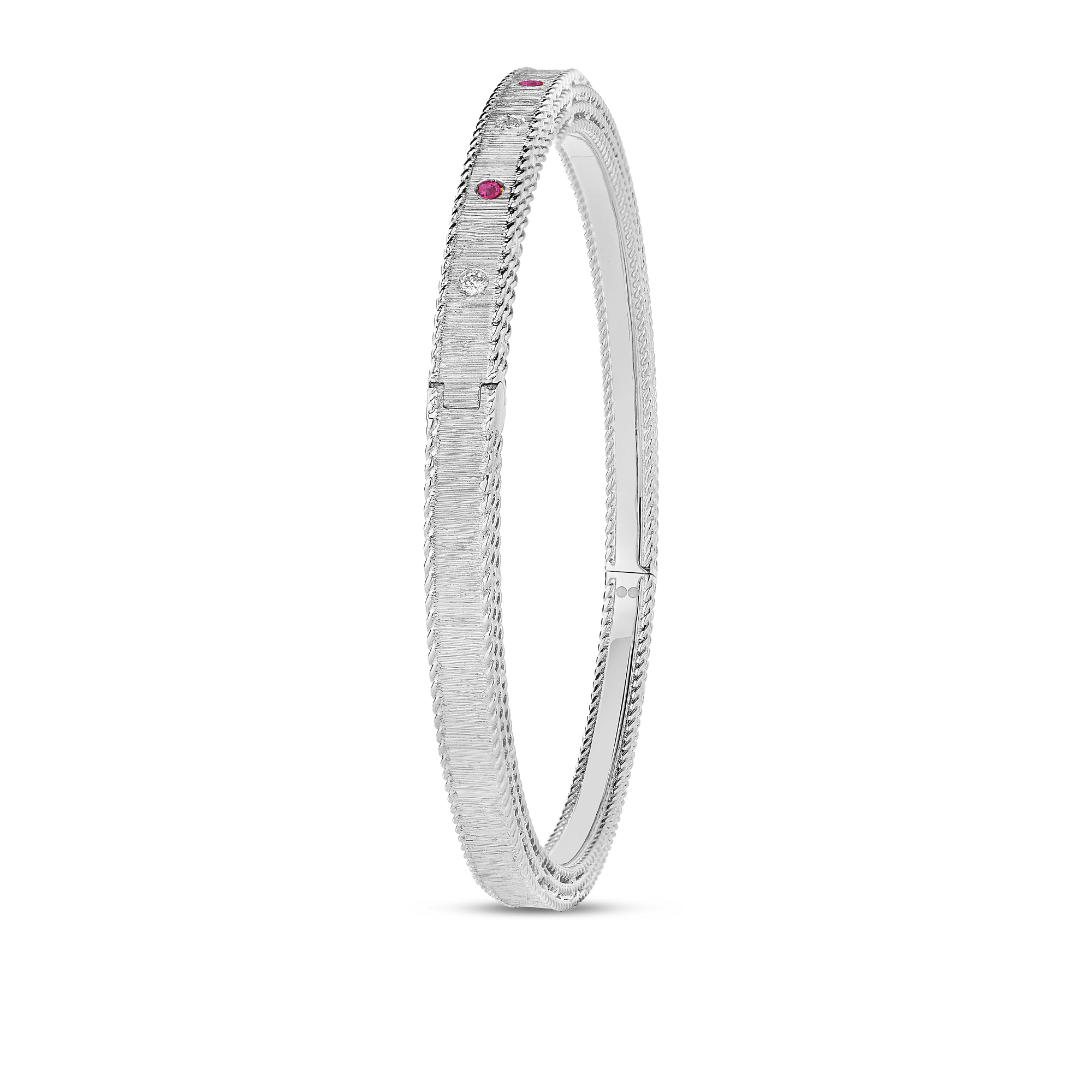18k White Gold Princess Diamond & Ruby Satin Finish Bangle