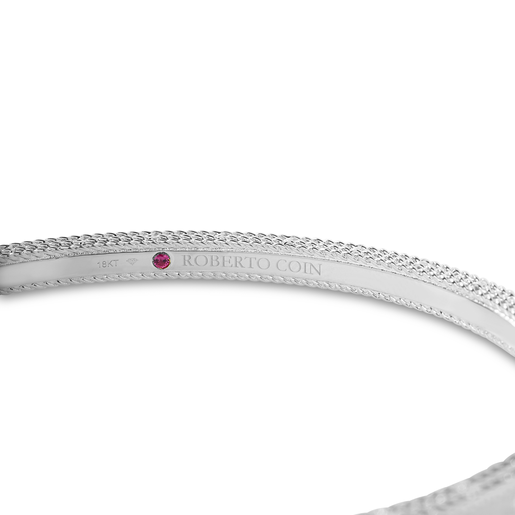 18k White Gold Princess Diamond & Ruby Satin Finish Bangle