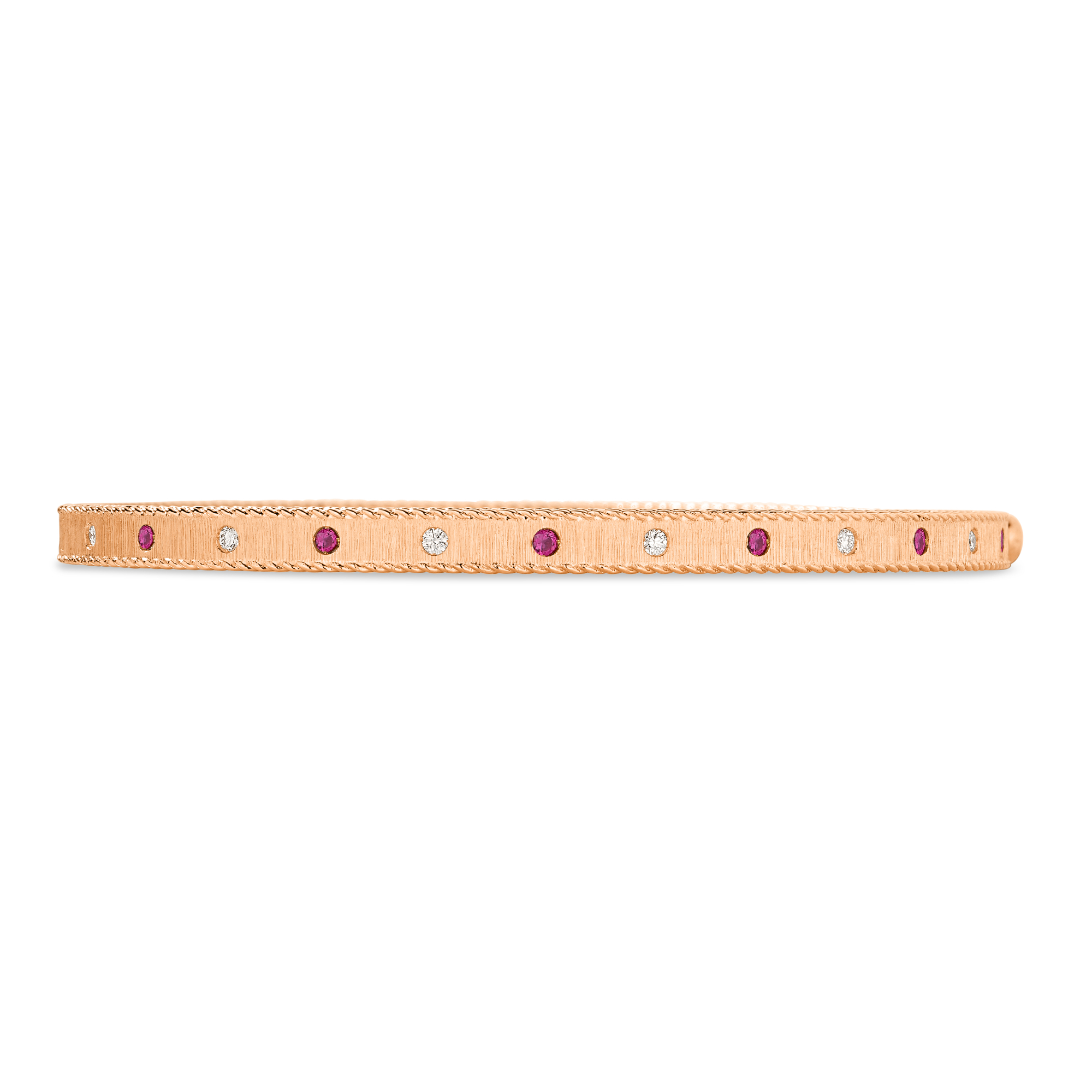 18k Yellow Gold Princess Diamond & Ruby Satin Finish Bangle