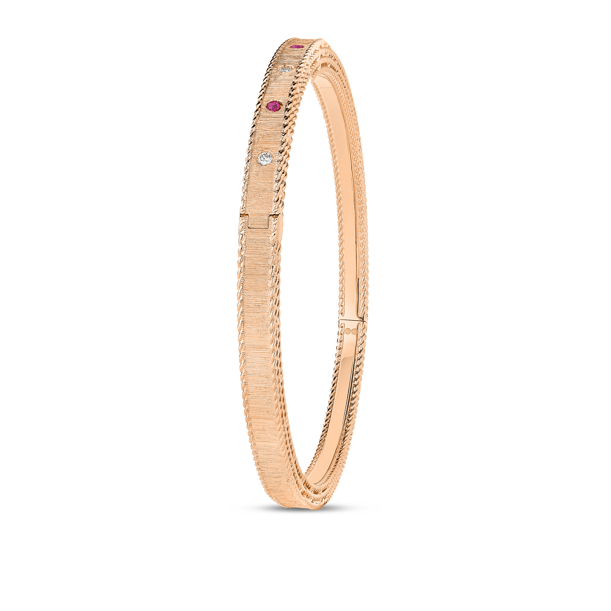 18k Yellow Gold Princess Diamond & Ruby Satin Finish Bangle