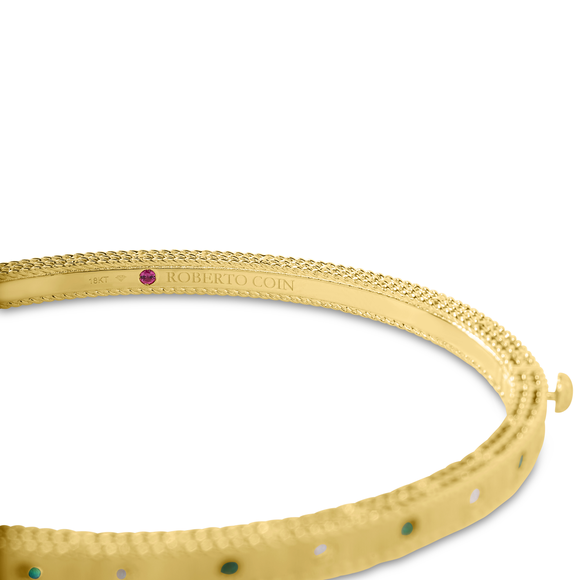 18k Yellow Gold Princess Diamond & Emerald Satin Finish Bangle