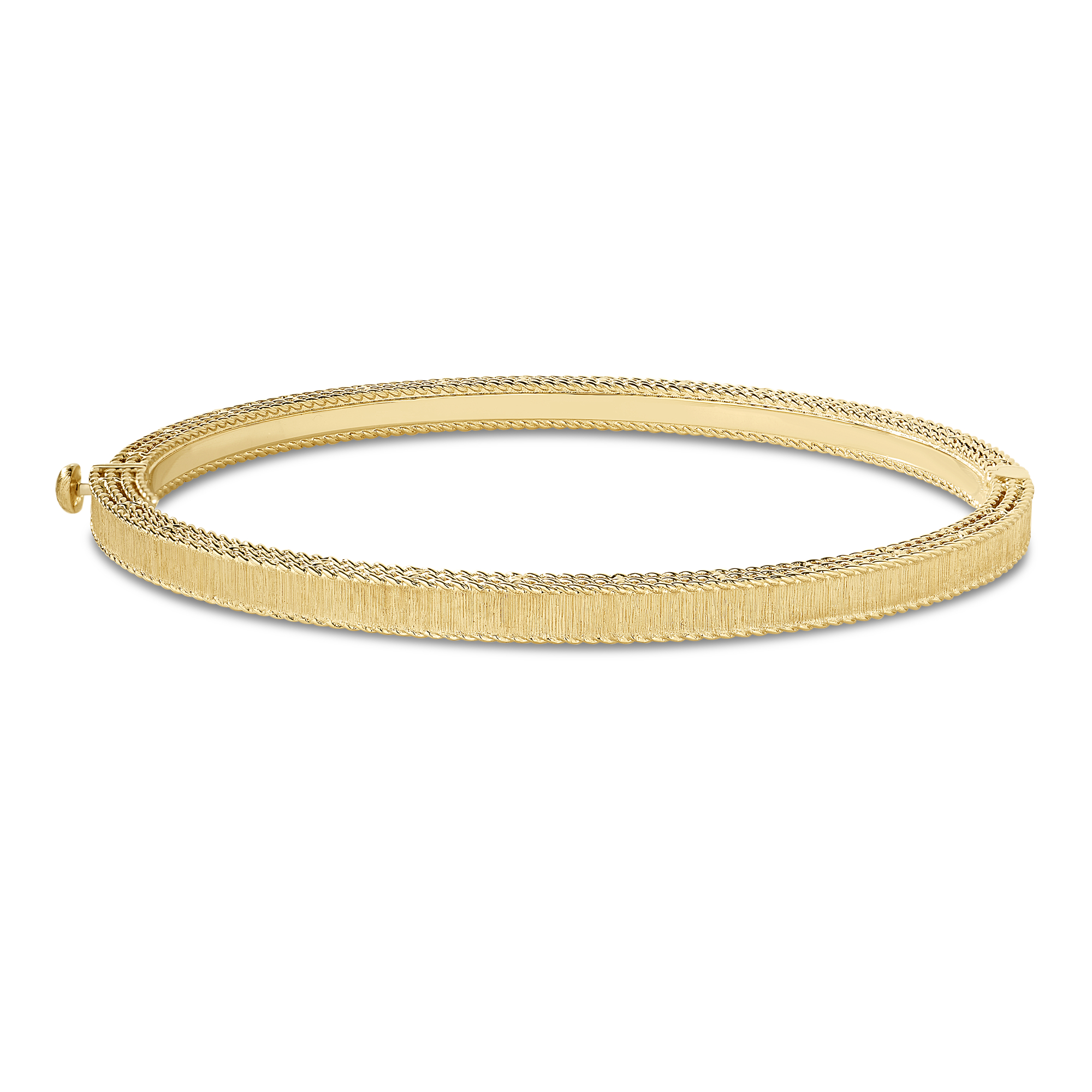 18k Yellow Gold Princess Diamond & Ruby Satin Finish Bangle