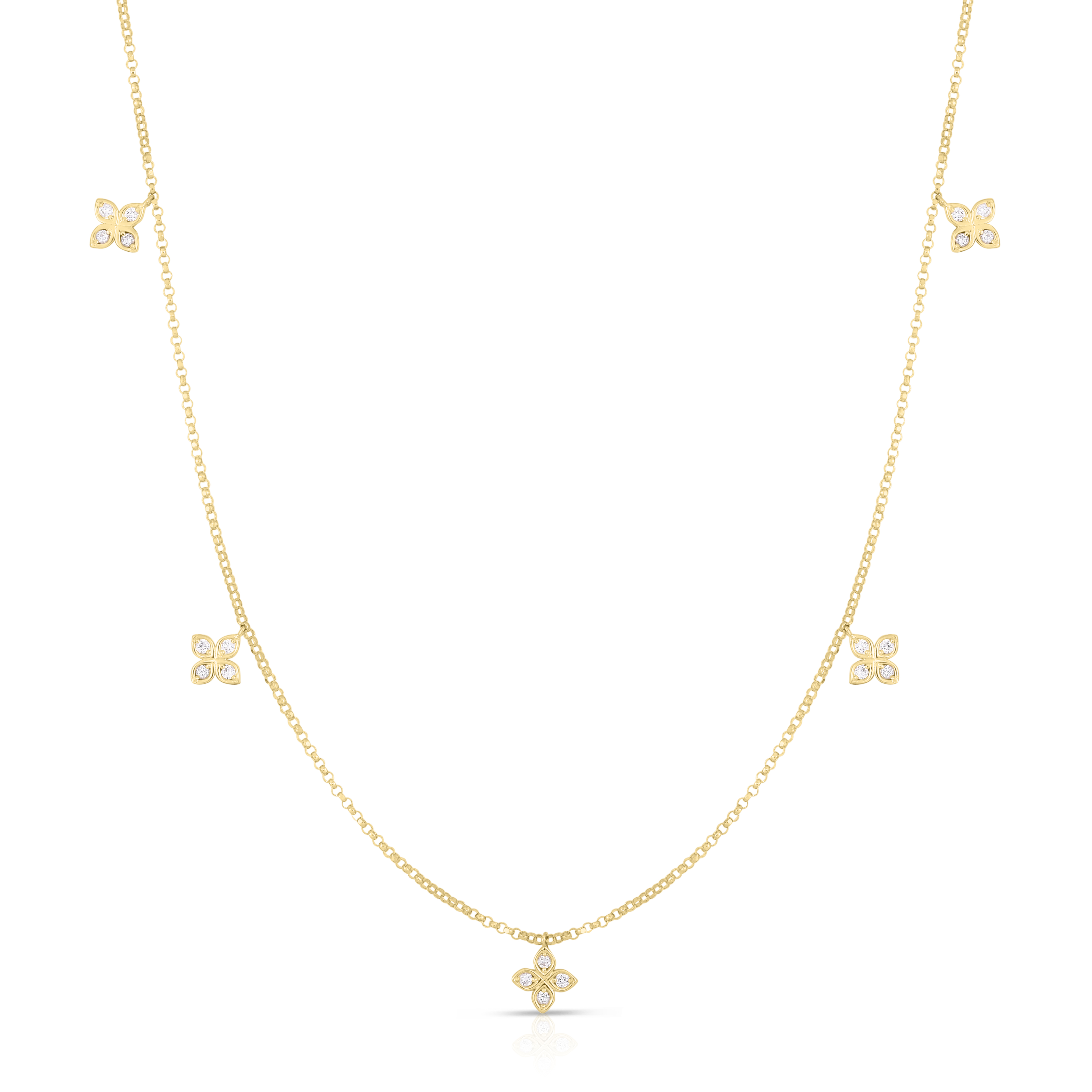 18k Yellow Gold Love By The Inch Dangling Five Station Flower Necklace