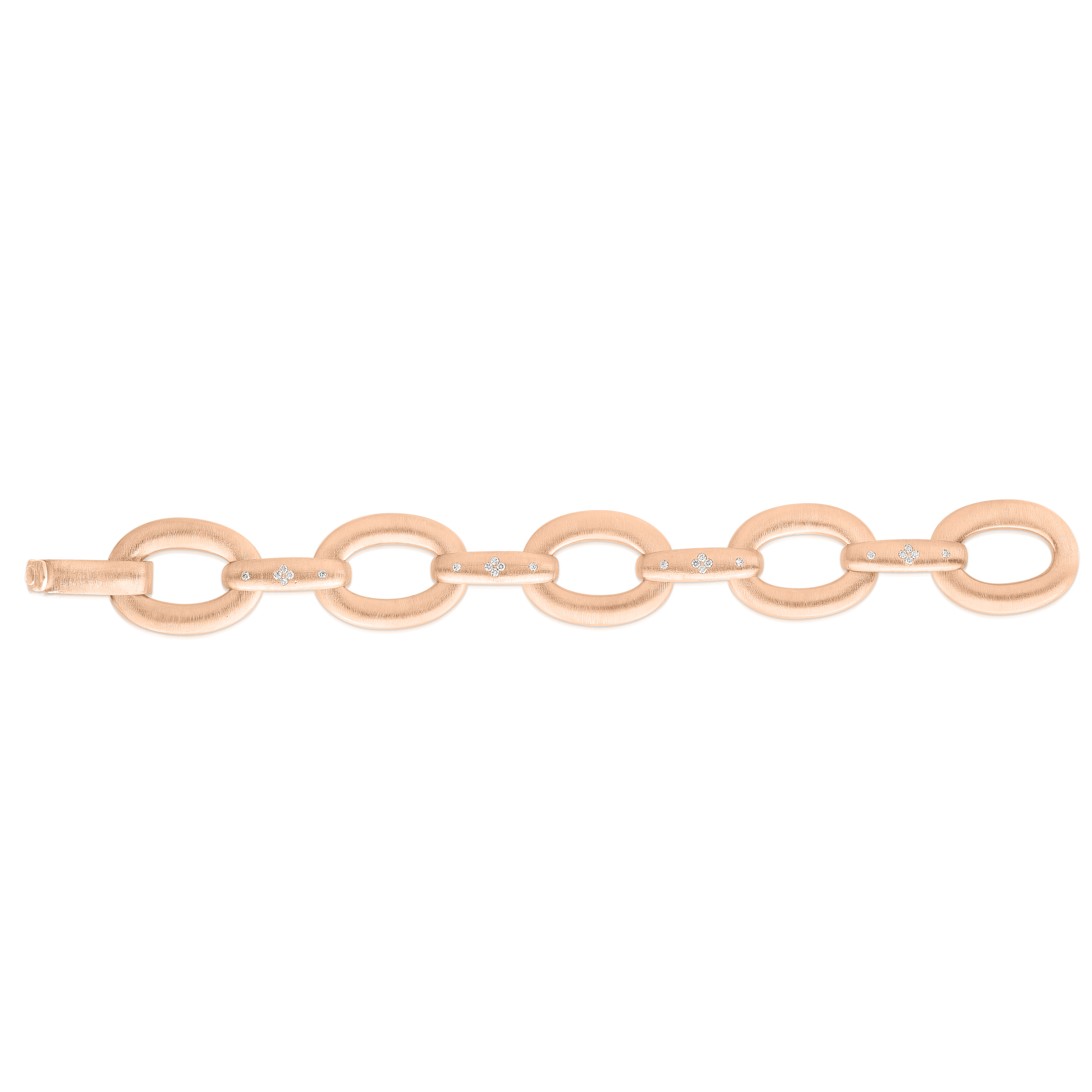 18k Rose Gold Duchessa Diamond & Satin Finish Large Oval Link Bracelet