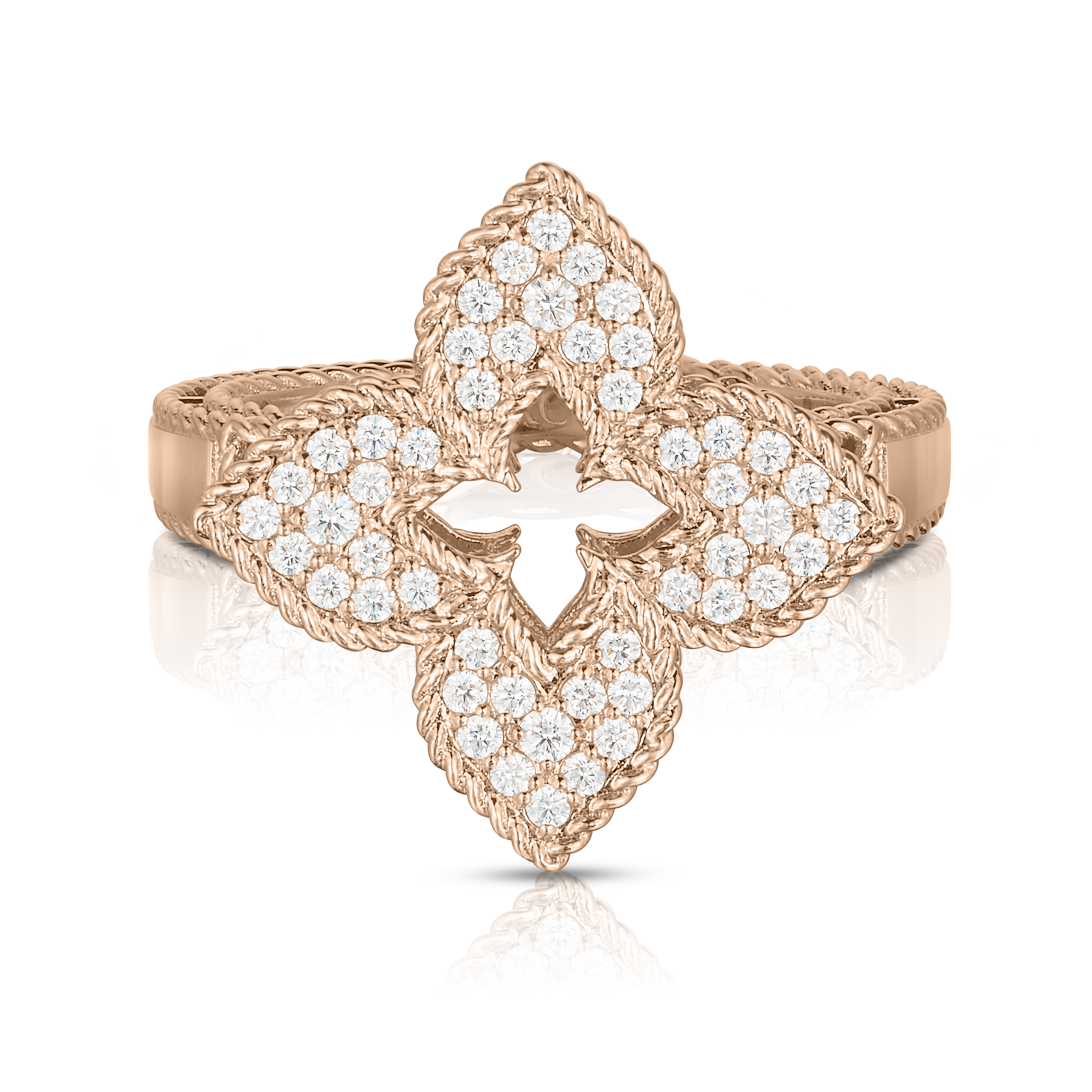 18k Rose Gold Venetian Princess Medium Pave Diamond Flower Ring