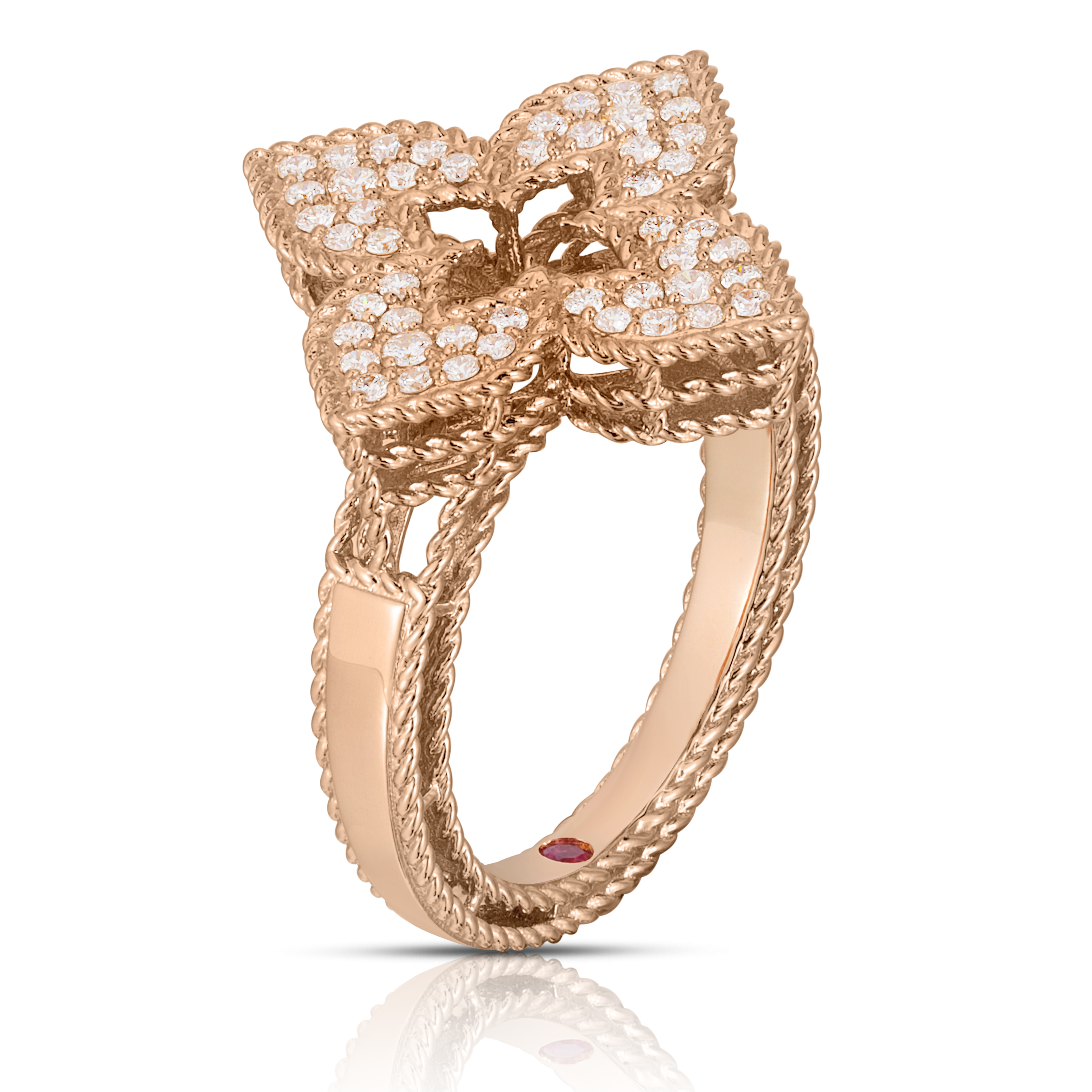 18k Rose Gold Venetian Princess Medium Pave Diamond Flower Ring