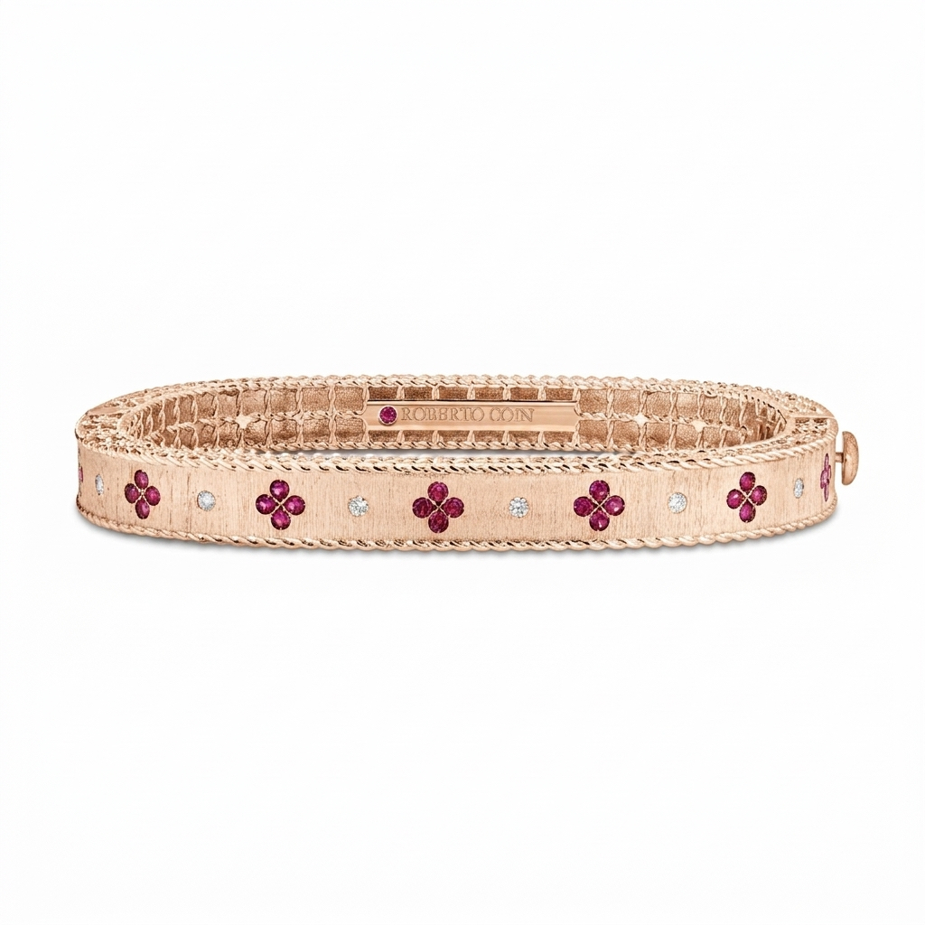 18k Rose Gold Venetian Princess Diamond And Ruby Bangle