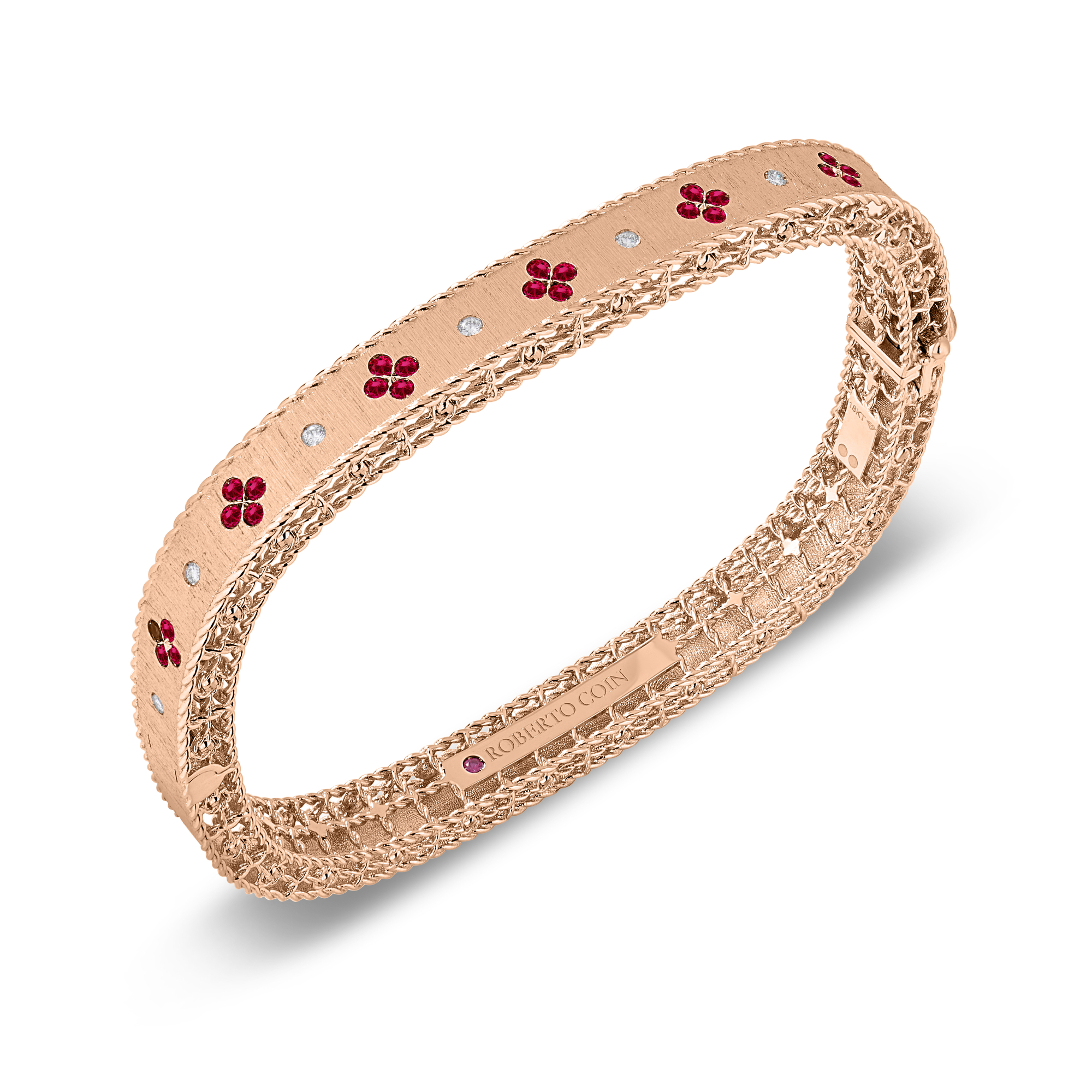 18k Rose Gold Princess Diamond And Ruby Bangle