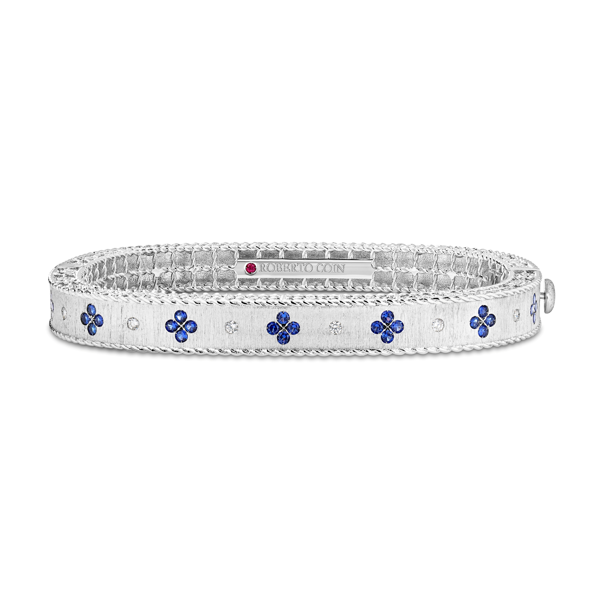 18k White Gold Venetian Princess Diamond And Blue Sapphire Bangle