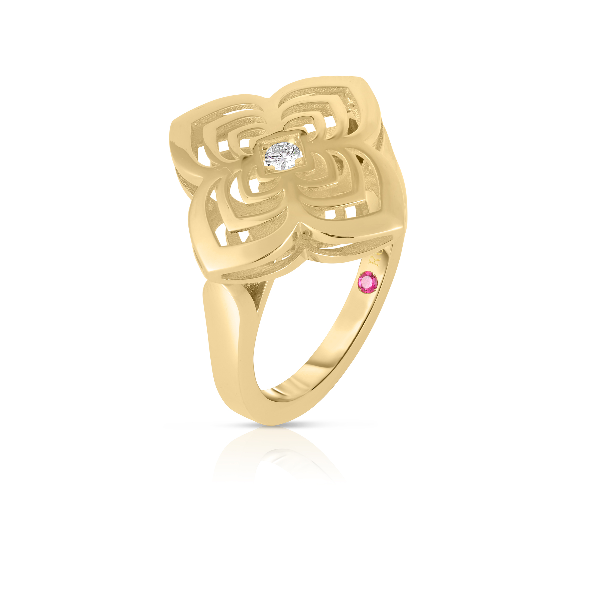 18k Yellow Gold Palazzo Ducale Carnival Diamond & Polished Finish Flower Ring