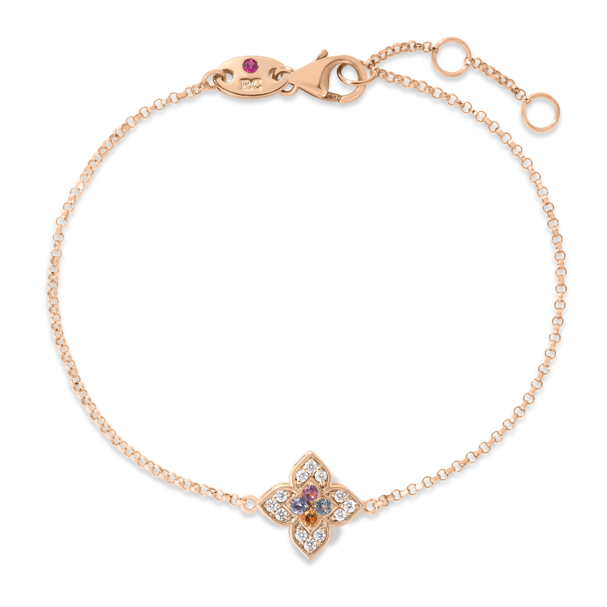 18k Rose Gold Venetian Princess Carnival Pave Diamond & Mixed Stones (tanzanite, Blue Topaz, Rubellite, & Citrine) Small Flower Bracelet