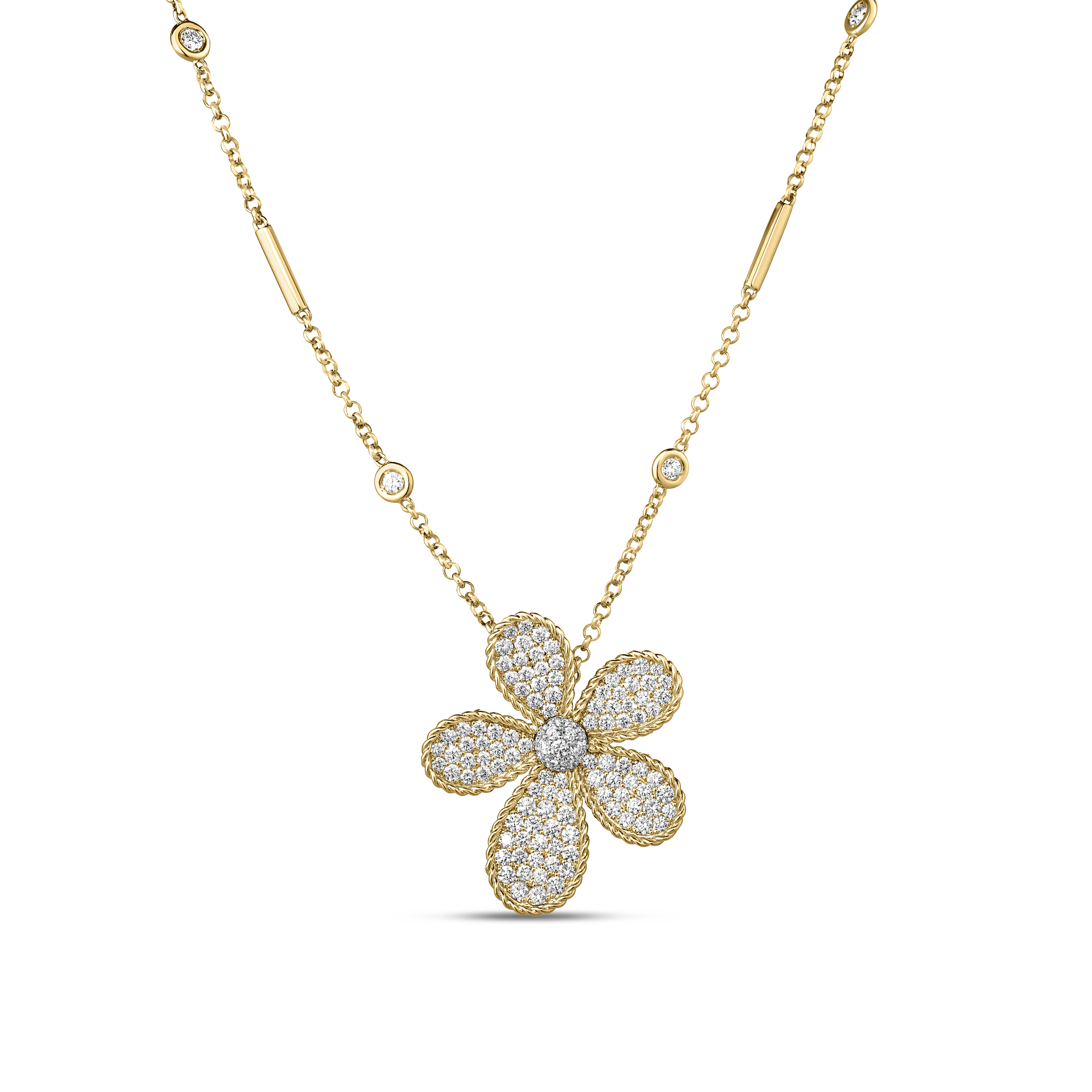 18k Yellow/white Gold Jasmine Large Pave Diamond Flower Necklace