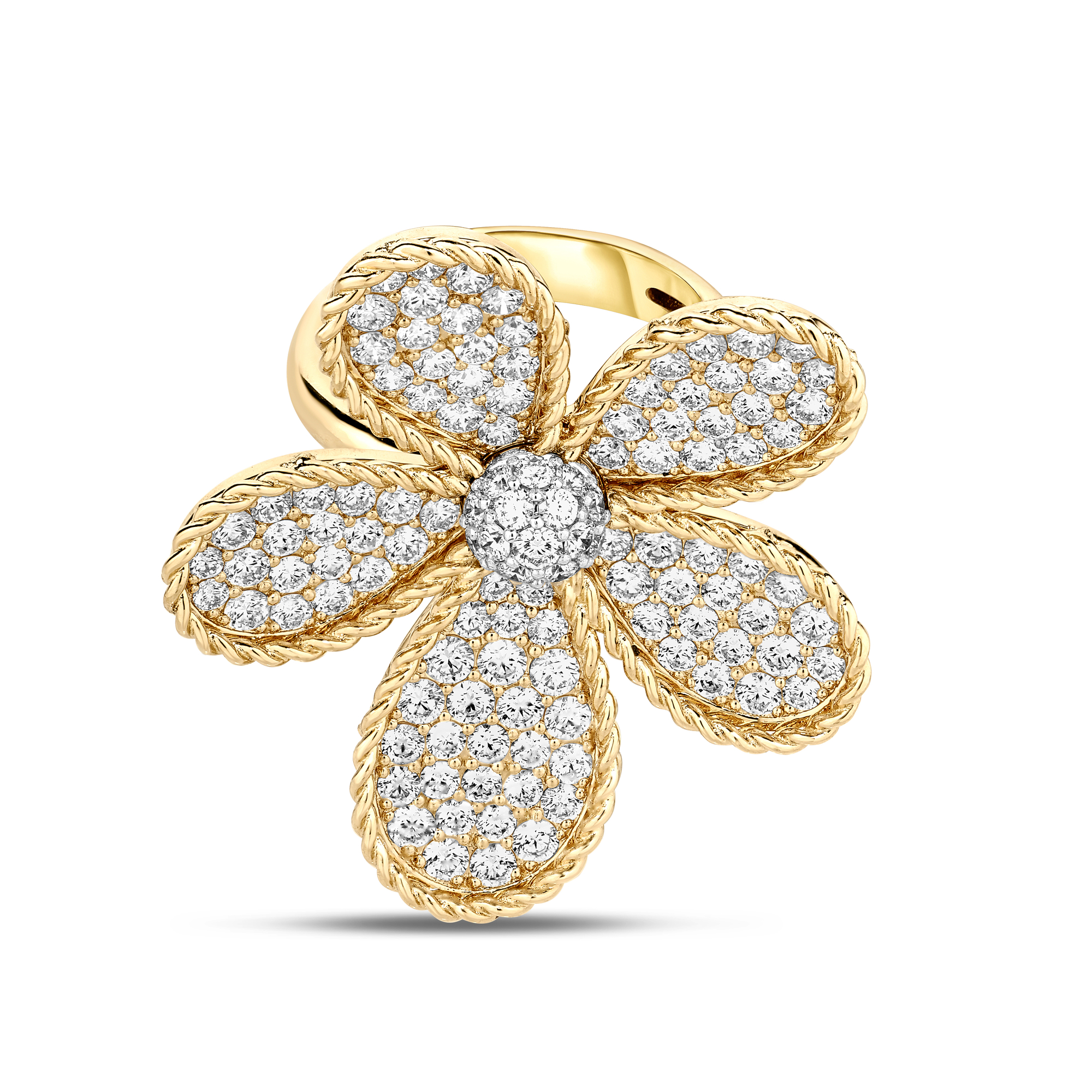 18k Yellow/white Gold Jasmine Large Pave Diamond Flower Ring
