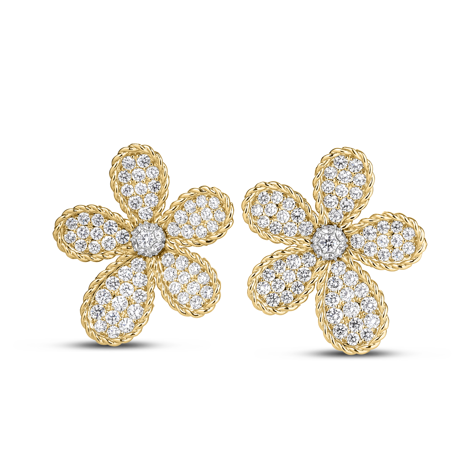 18k Yellow/white Gold Jasmine Large Pave Diamond Flower Stud Earrings