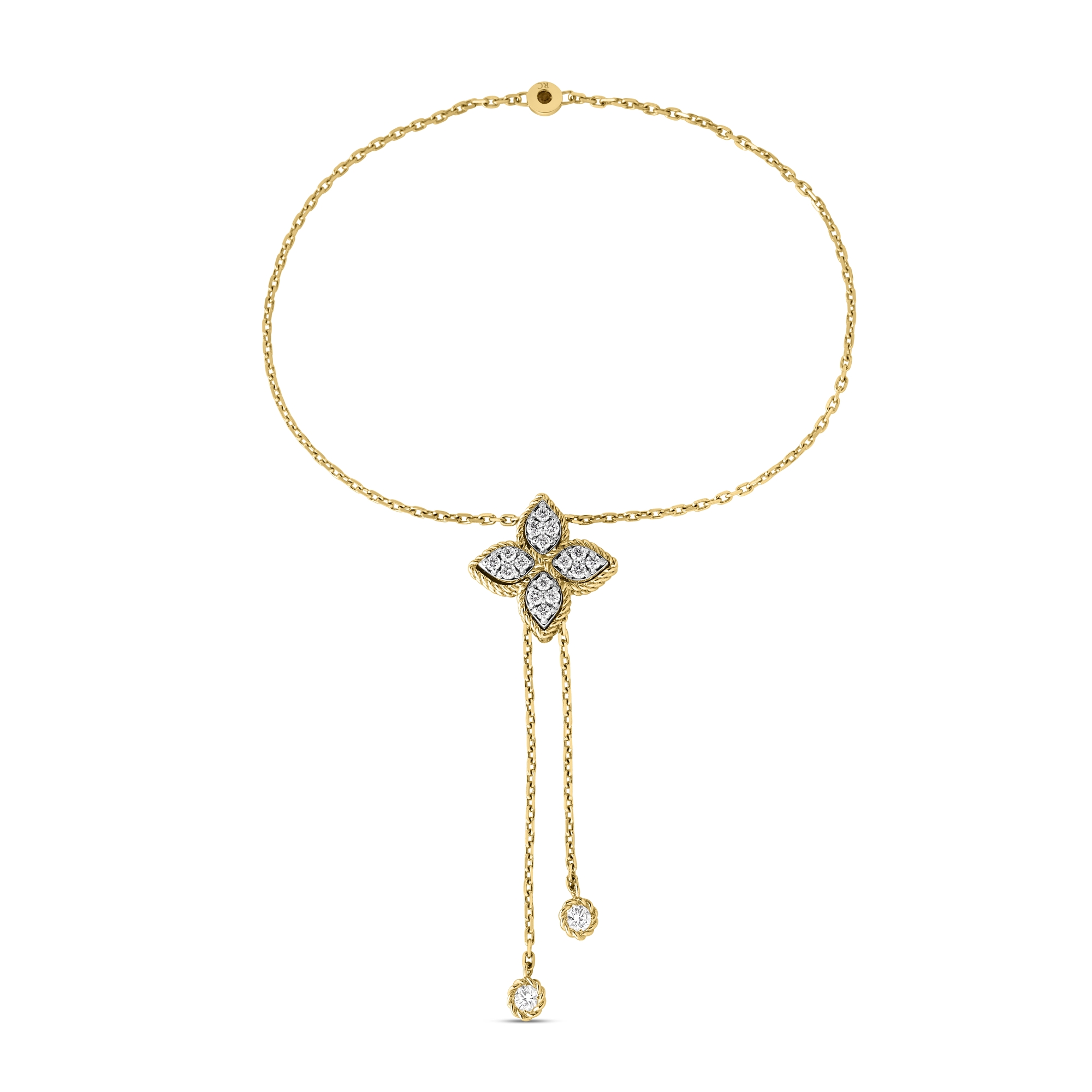 18k Yellow/white Gold Princess Flower Pave Diamond Bracelet