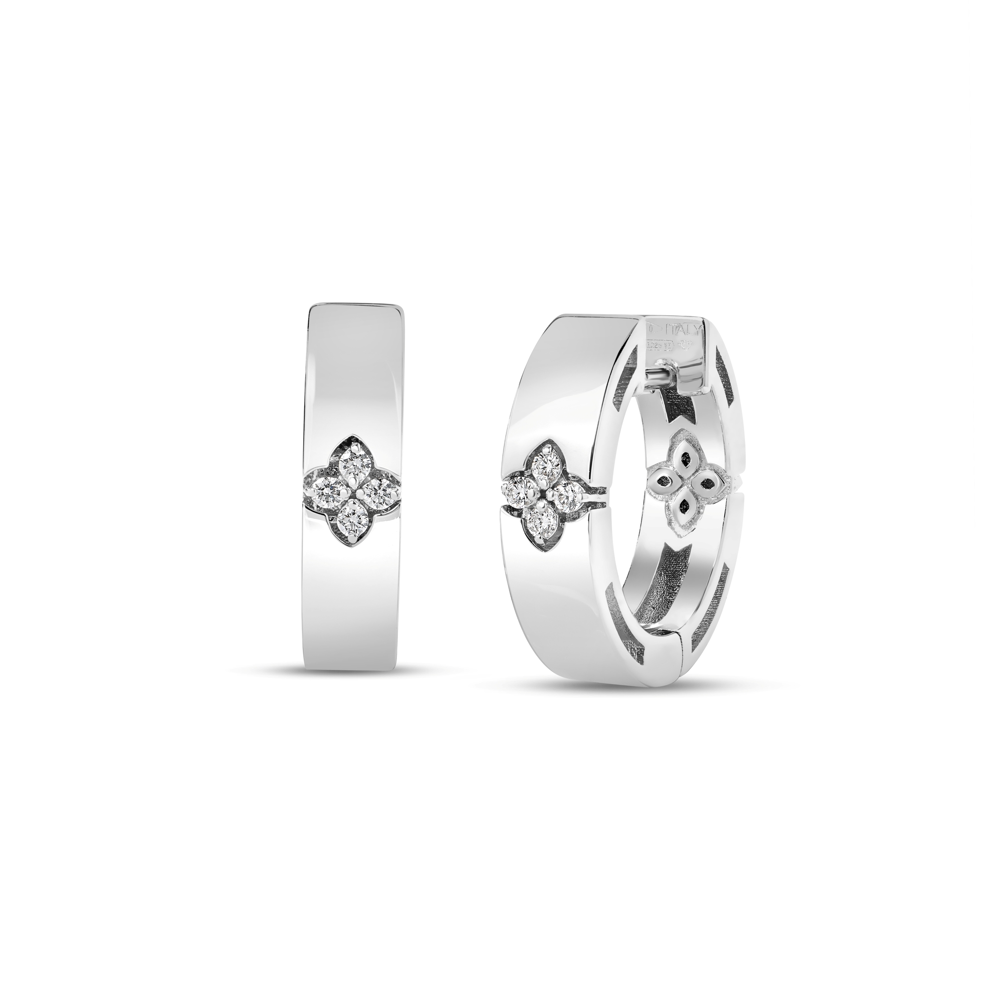18k White Gold Love In Verona Narrow Diamond Hoop Earrings