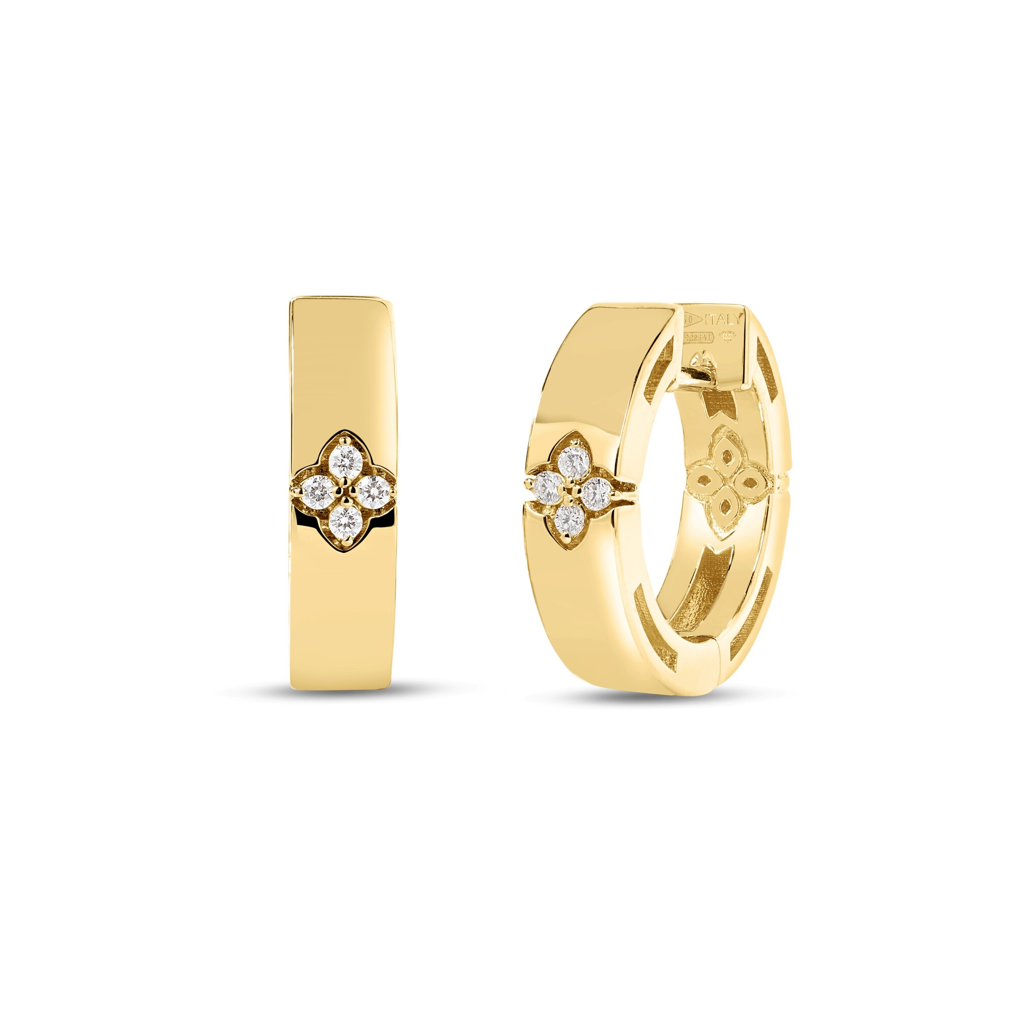 18k Yellow Gold Love In Verona Narrow Diamond Hoop Earrings