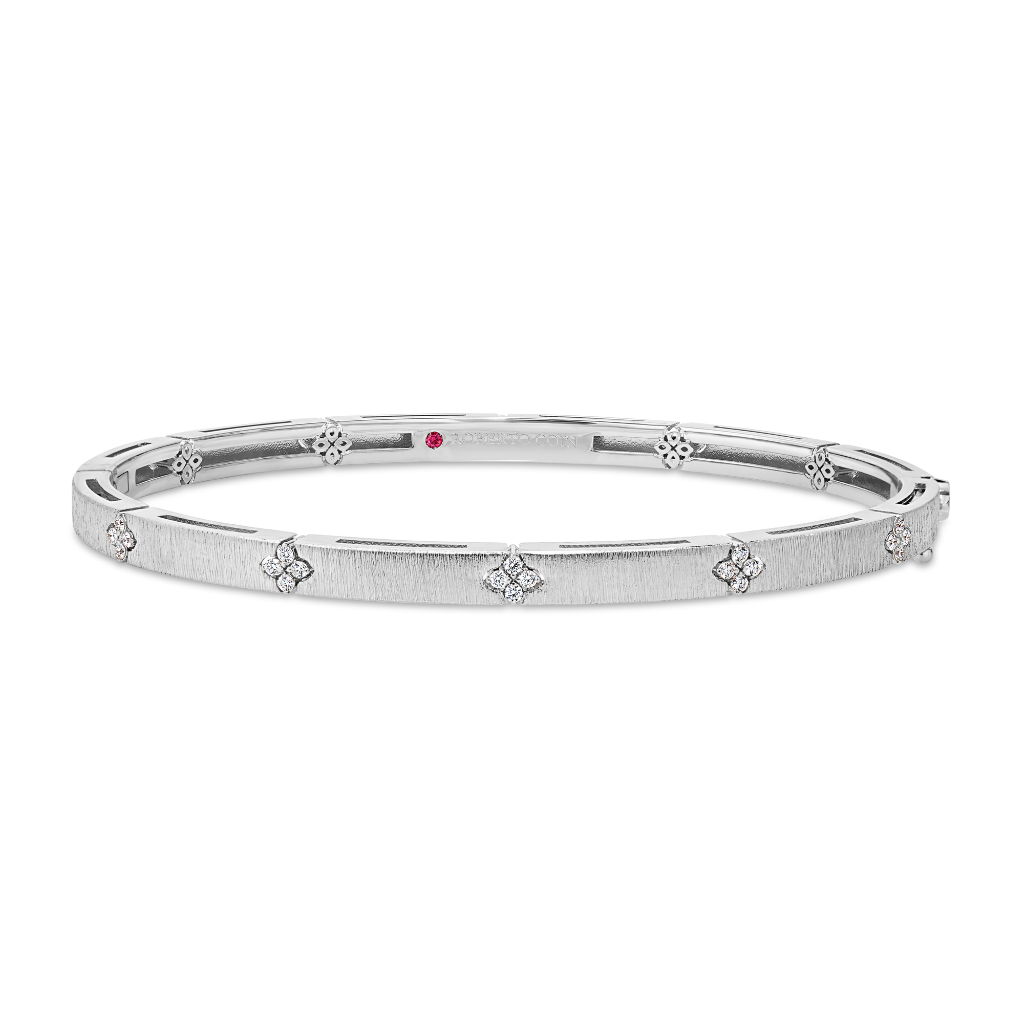 18k White Gold Love In Verona Narrow Diamond And Satin Finish Bangle