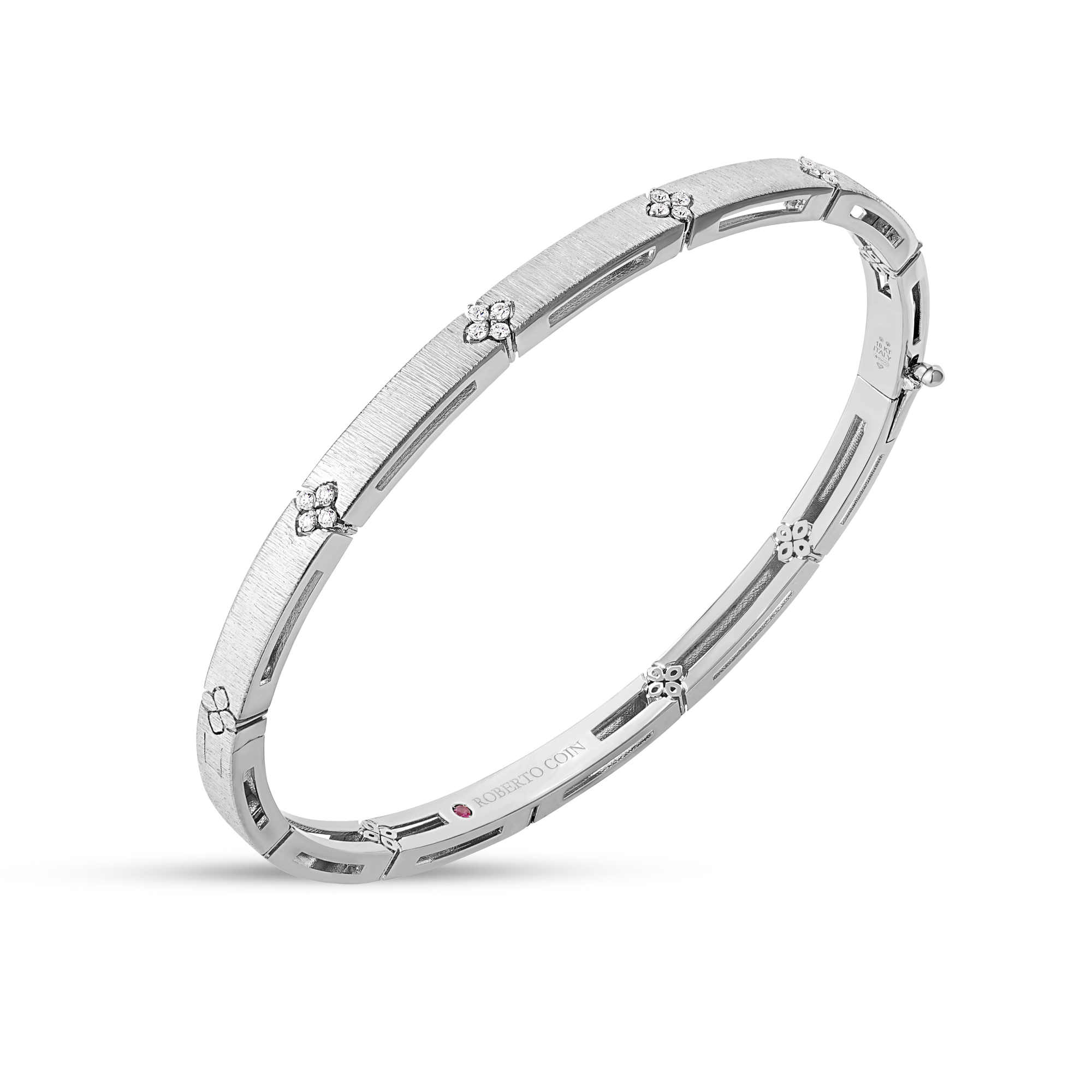 18k White Gold Love In Verona Narrow Diamond And Satin Finish Bangle