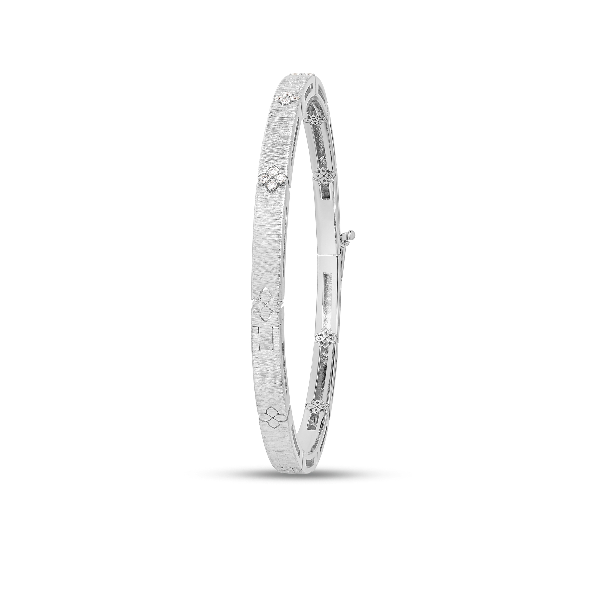 18k White Gold Love In Verona Narrow Diamond And Satin Finish Bangle
