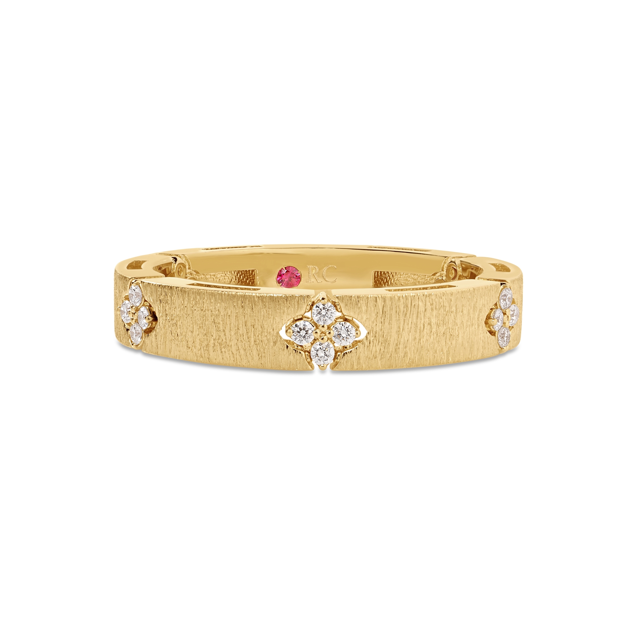 18k Yellow Gold Love In Verona Narrow Diamond And Satin Finish Ring