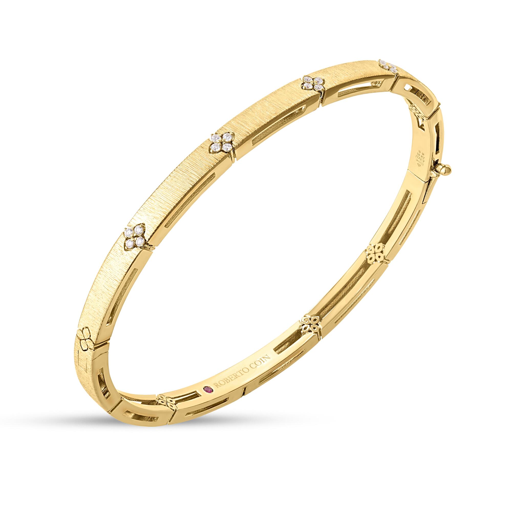 18k Yellow Gold Love In Verona Narrow Diamond And Satin Finish Bangle