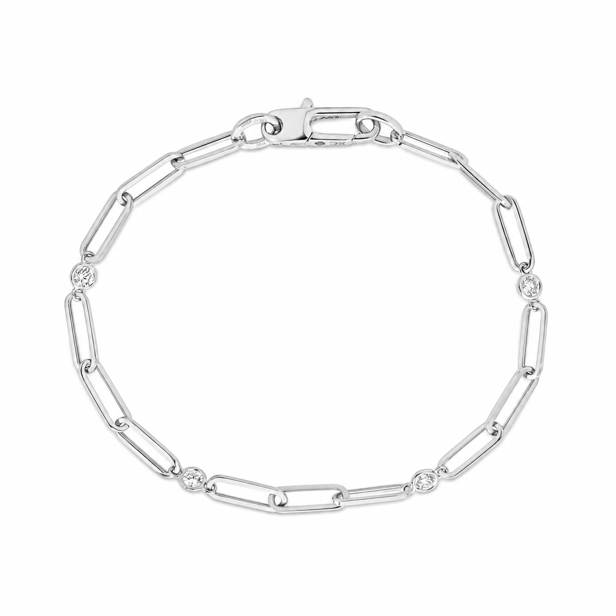 18k White Designer Gold Diamond Station And Paperclip Link Bracelet