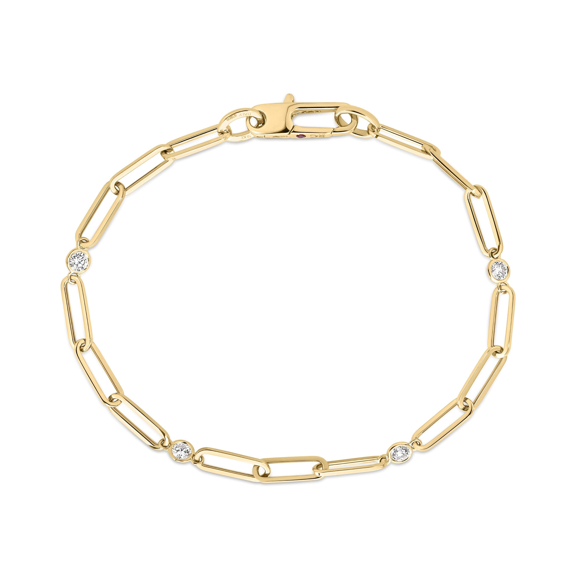 18k Yellow Designer Gold Diamond Station And Paperclip Link Bracelet