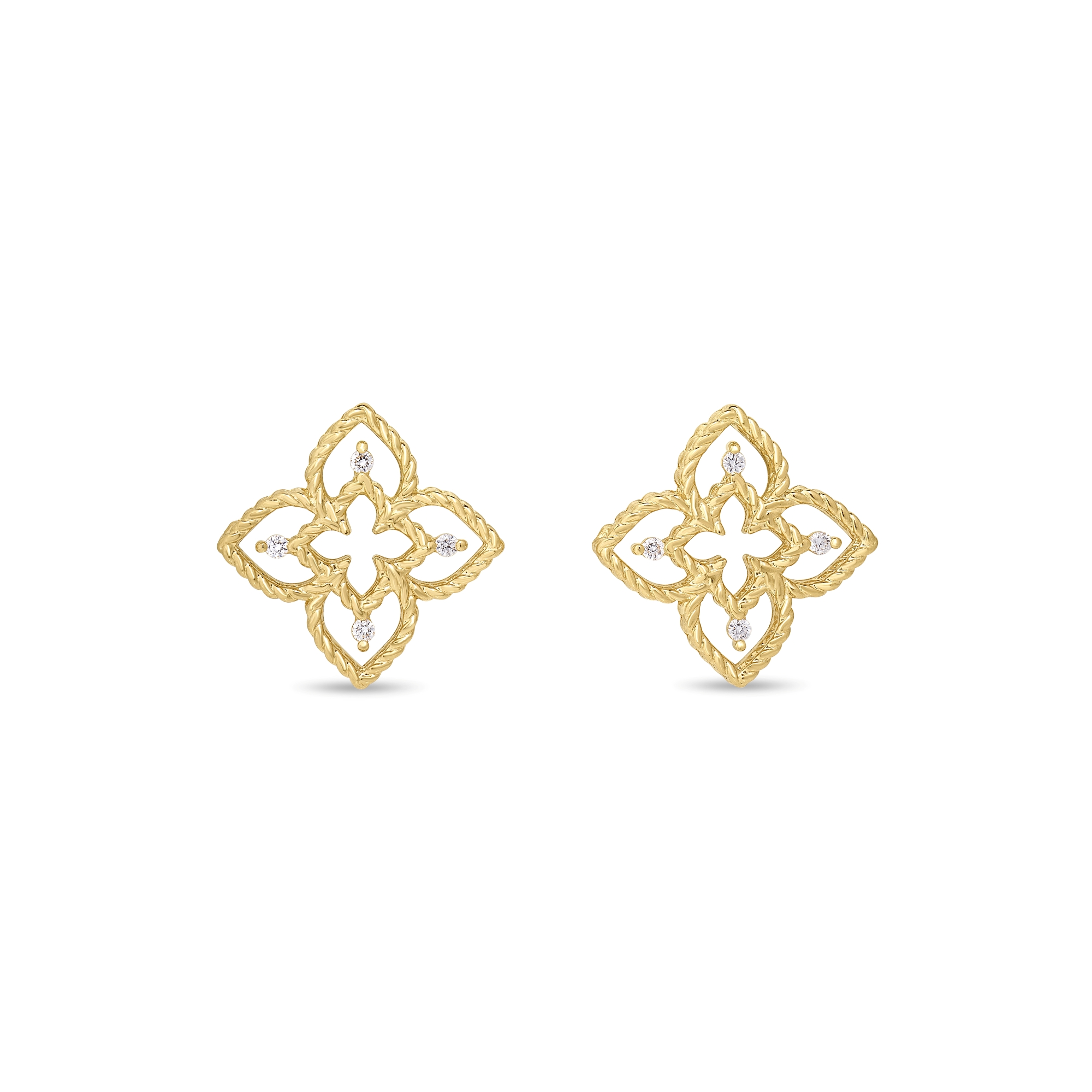 18k Yellow Gold Princess Flower Open Frame Diamond Stud Earrings