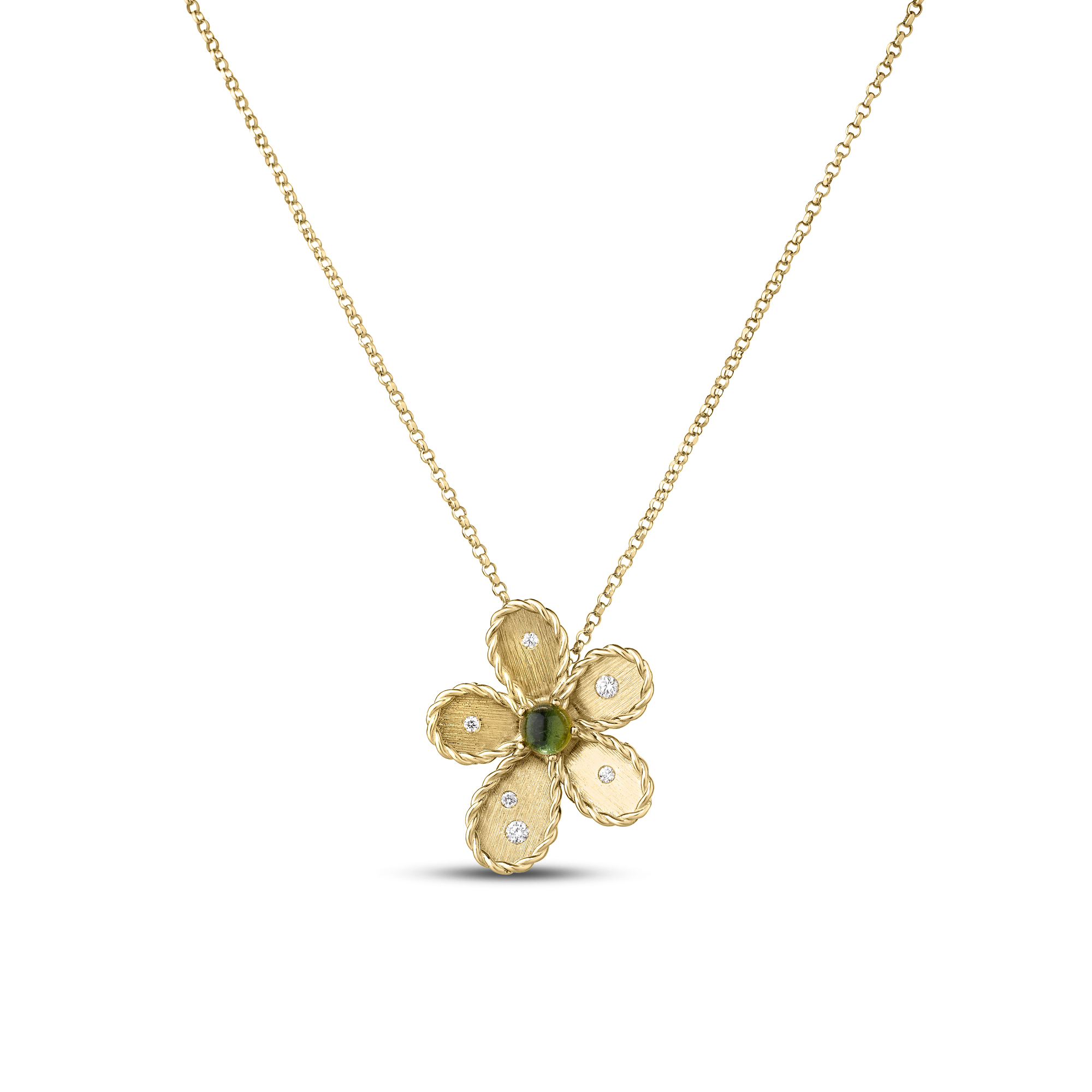 18k Yellow Gold Jasmine Diamond And Green Tourmaline Flower Necklace