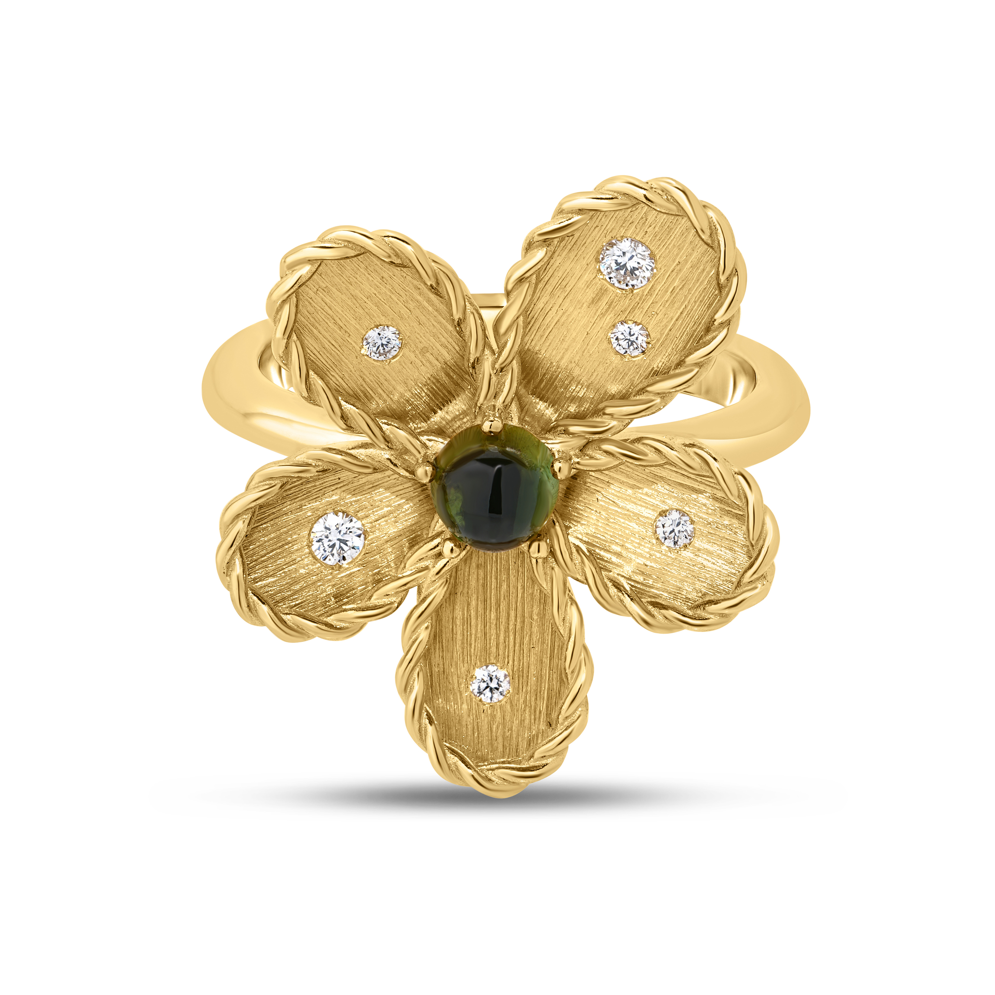 18k Yellow Gold Jasmine Diamond And Green Tourmaline Flower Ring