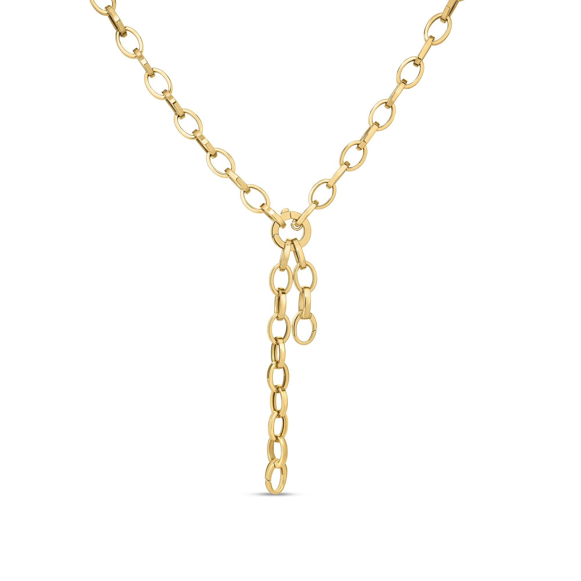 18k Yellow Designer Gold Double Lariat Chain Necklace