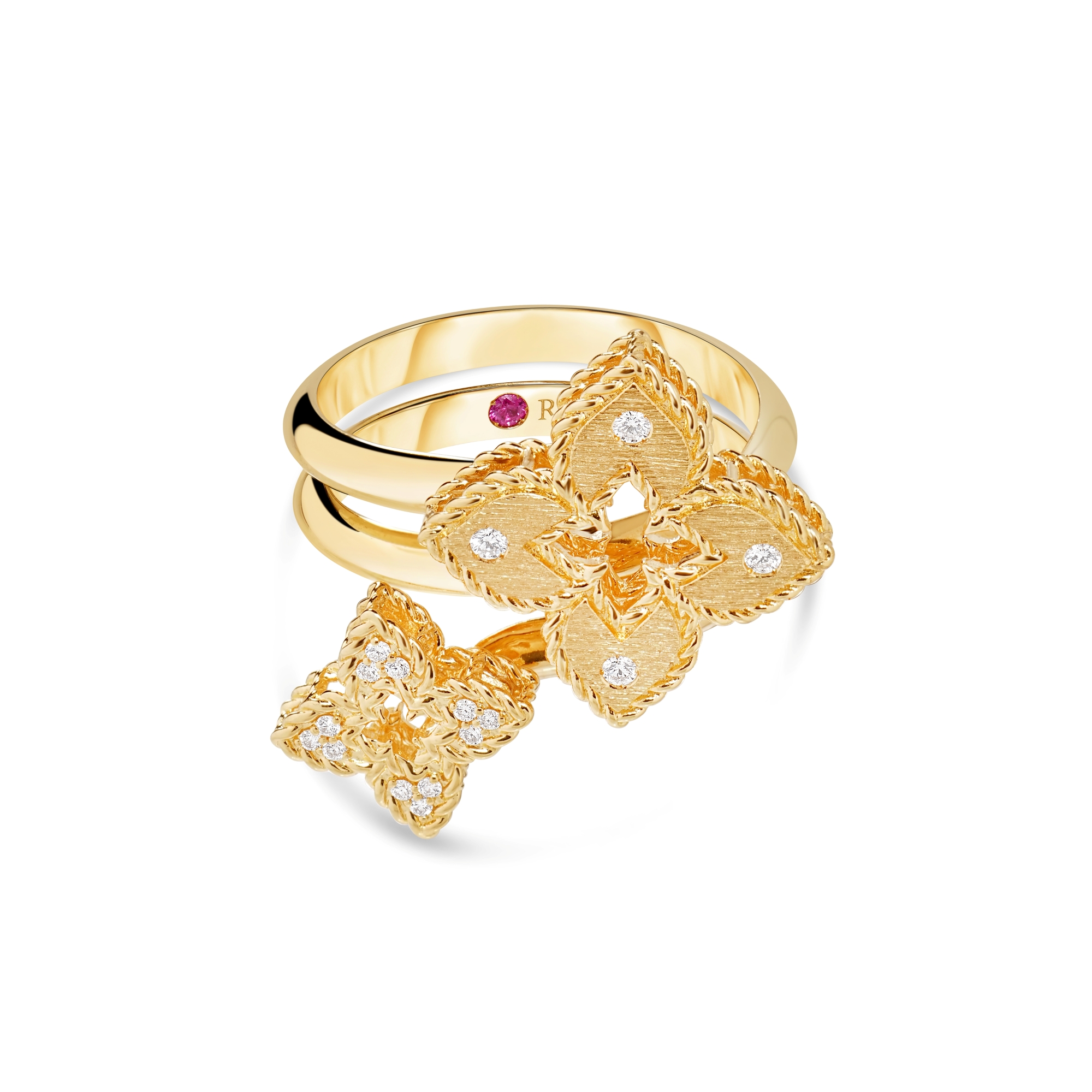 18k Yellow Gold Venetian Princess Double Flower Diamond Ring