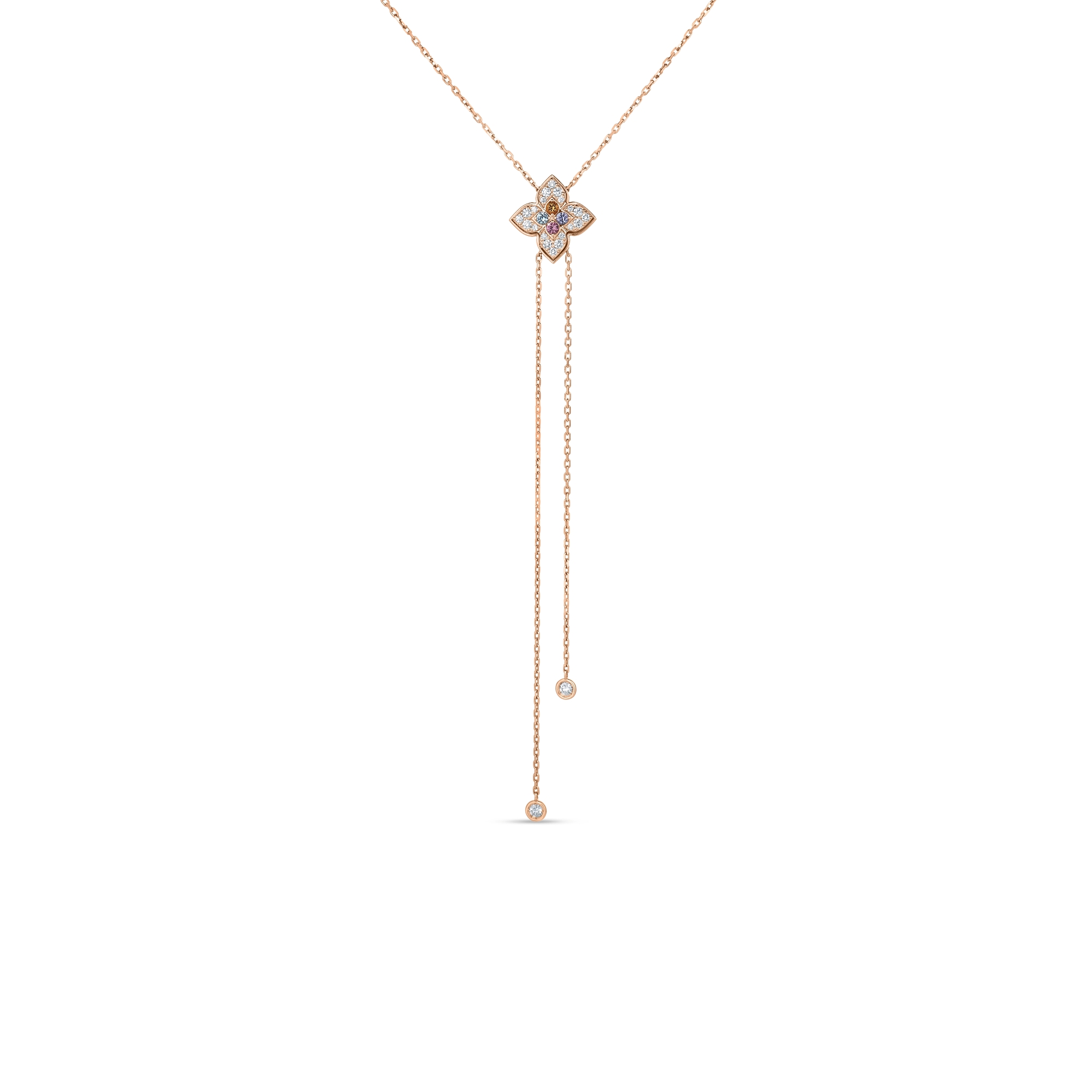 18k Rose Gold Venetian Princess Carnival Diamond And Mixed Stones (blue Topaz, Citrine, Rubellite, & Tanzanite) Lariat Necklace