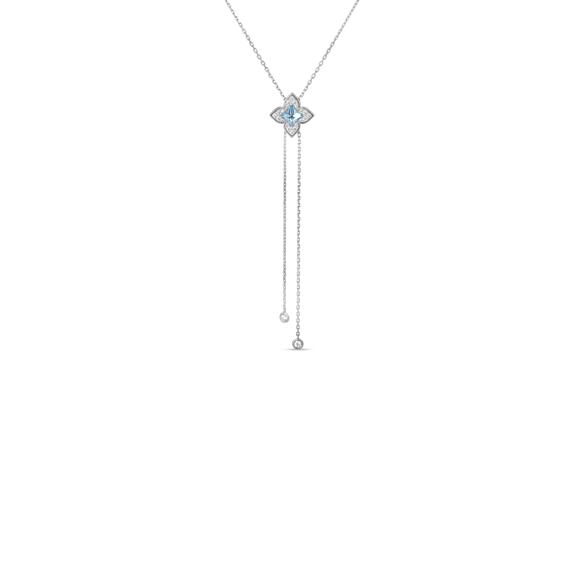 18k White Gold Venetian Princess Carnival Blue Topaz And Diamond Lariat Necklace