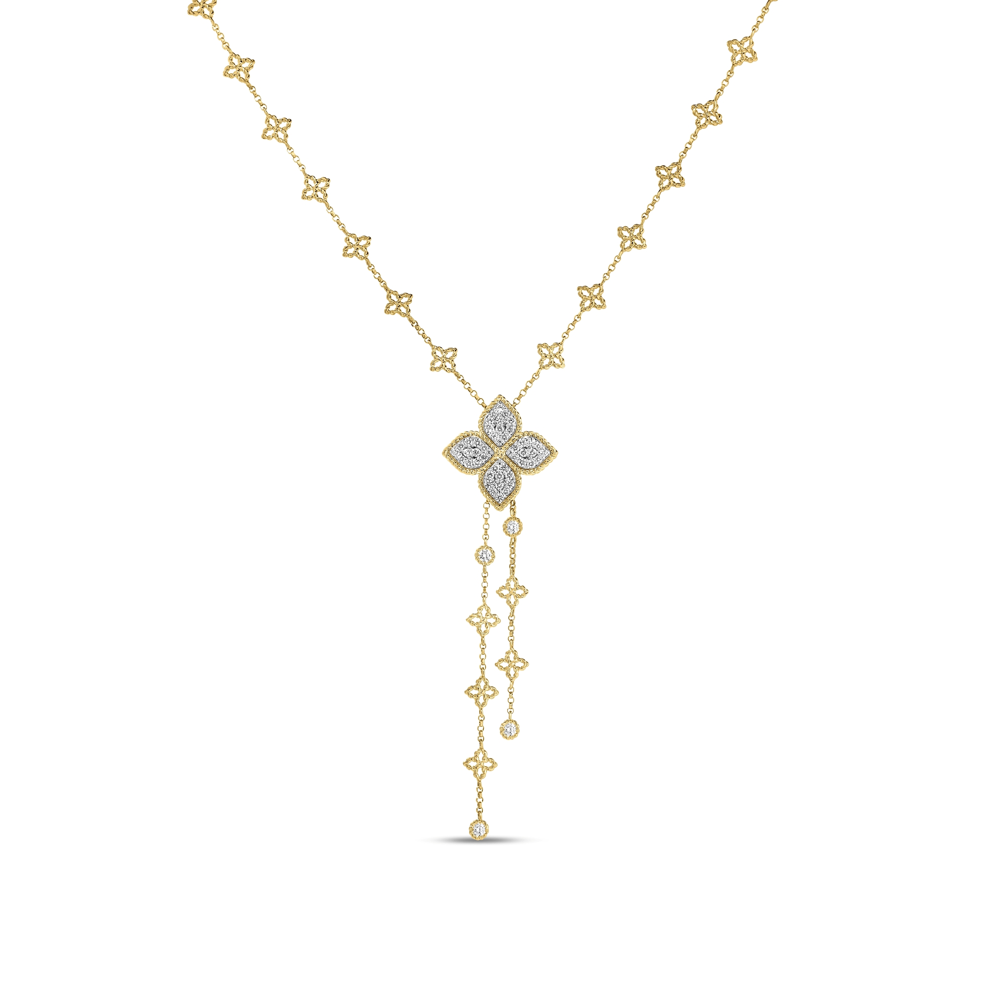 18k Yellow Gold  Princess Flower Diamond Necklace
