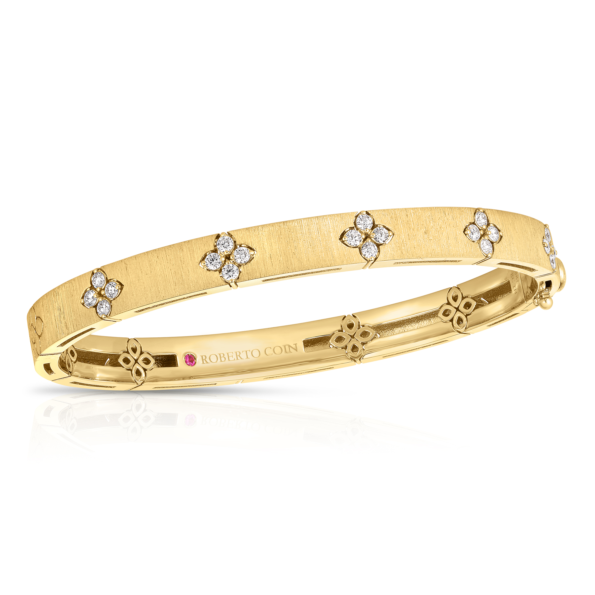 18k Yellow Gold Love In Verona Wide Diamond & Satin Finish Bangle