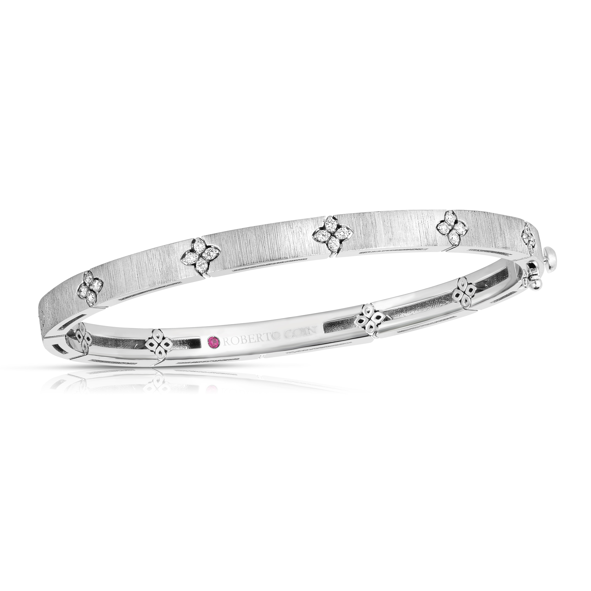 18k White Gold Love In Verona Medium Width Diamond & Satin Finish Bangle