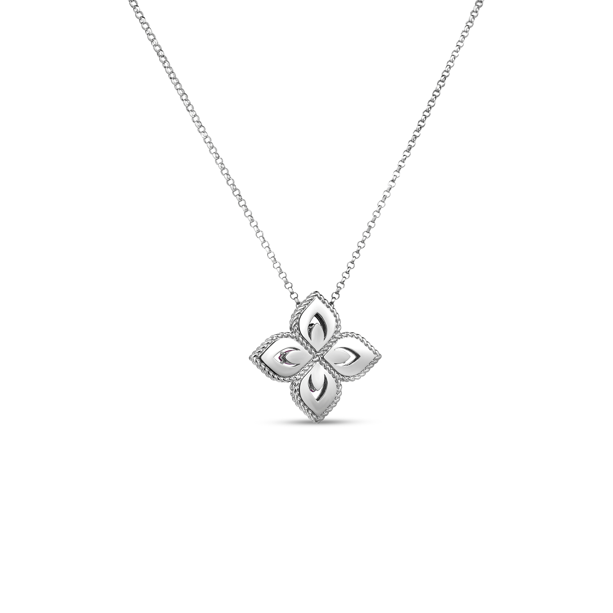 18k White Gold Princess Flower Pave Diamond And Blue Sapphire Necklace