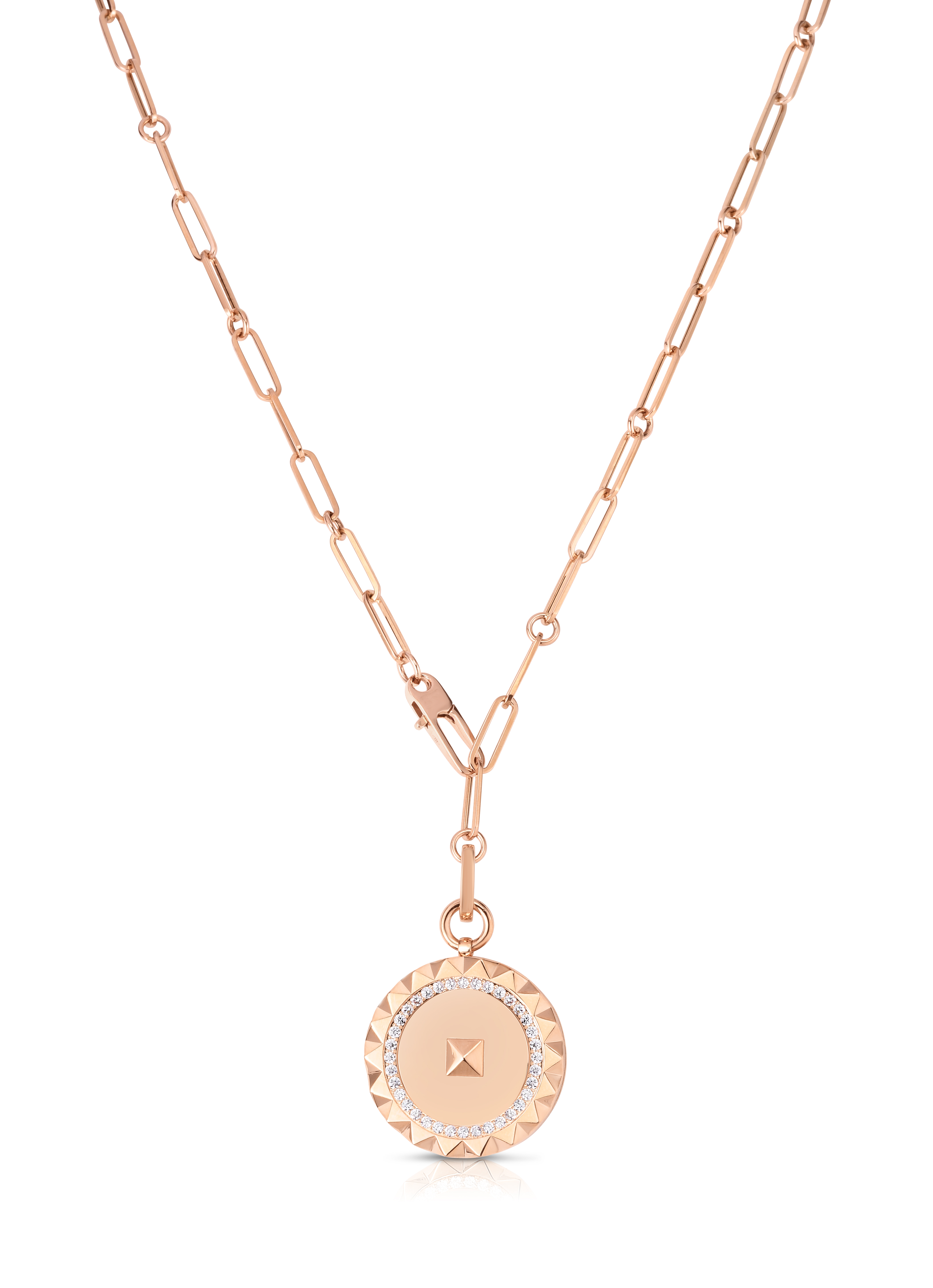 18k Rose Gold Obelisco Large Diamond Medallion Necklace