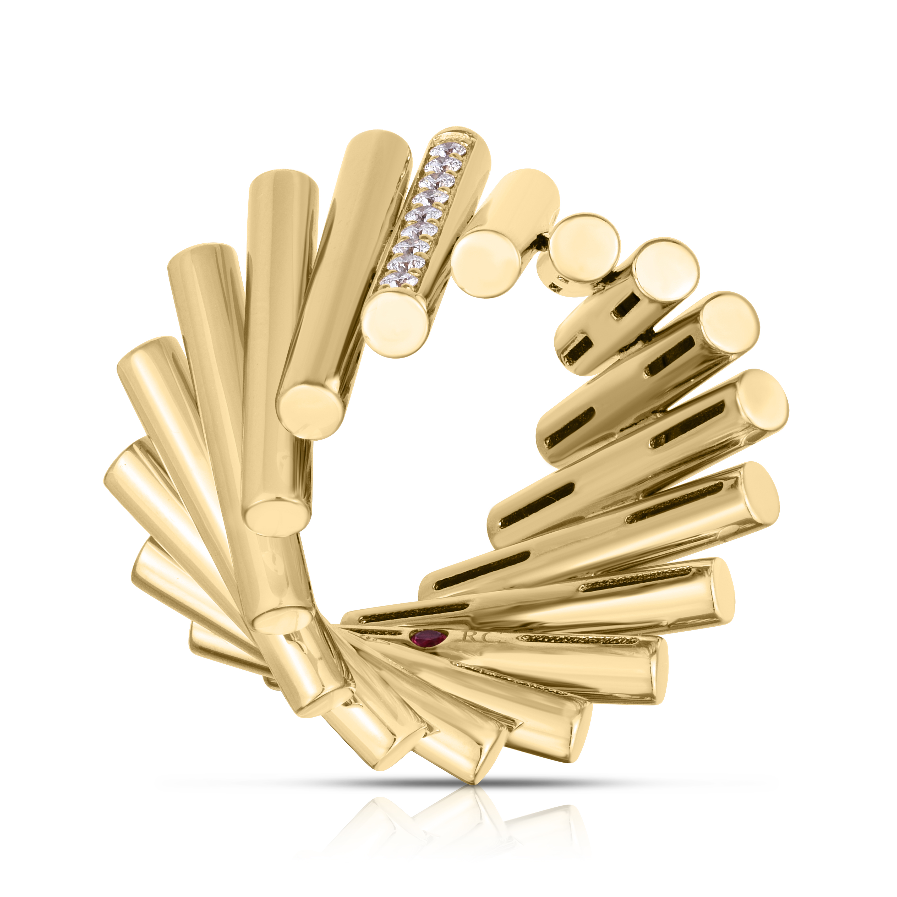 18k Yellow Gold Domino Diamond Accent Wide Ring