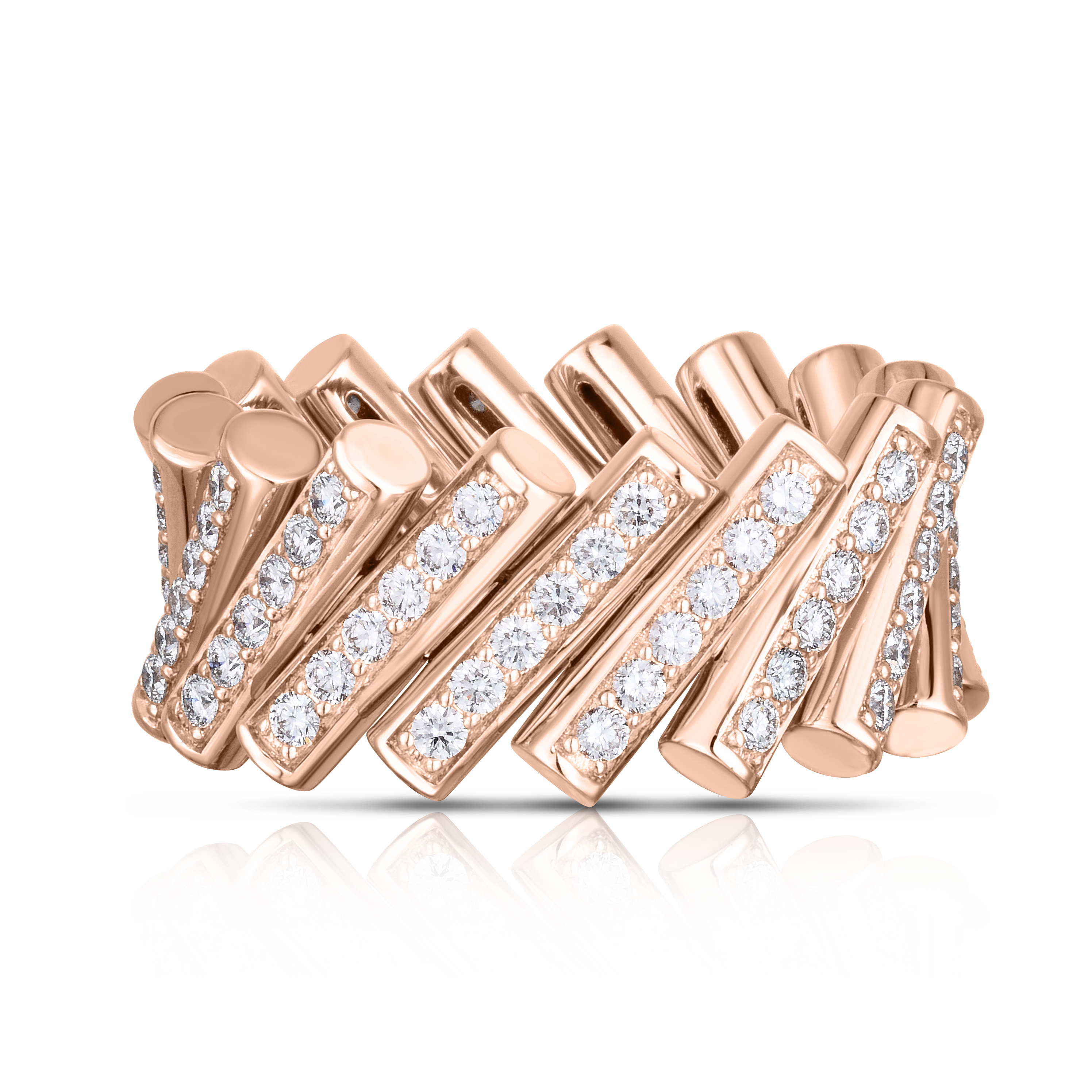 18k Rose Gold Domino Pave Diamond Ring
