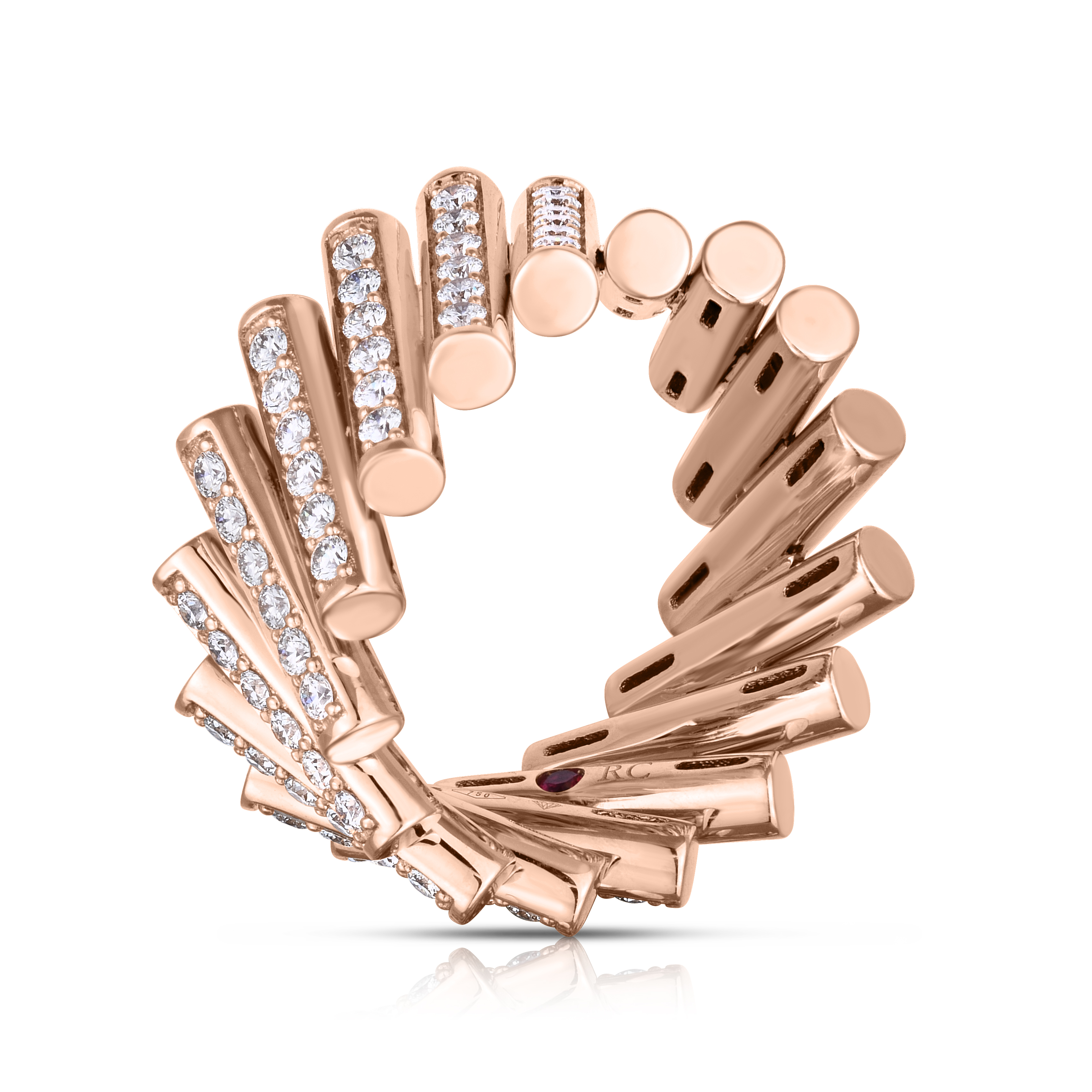 18k Rose Gold Domino Pave Diamond Ring